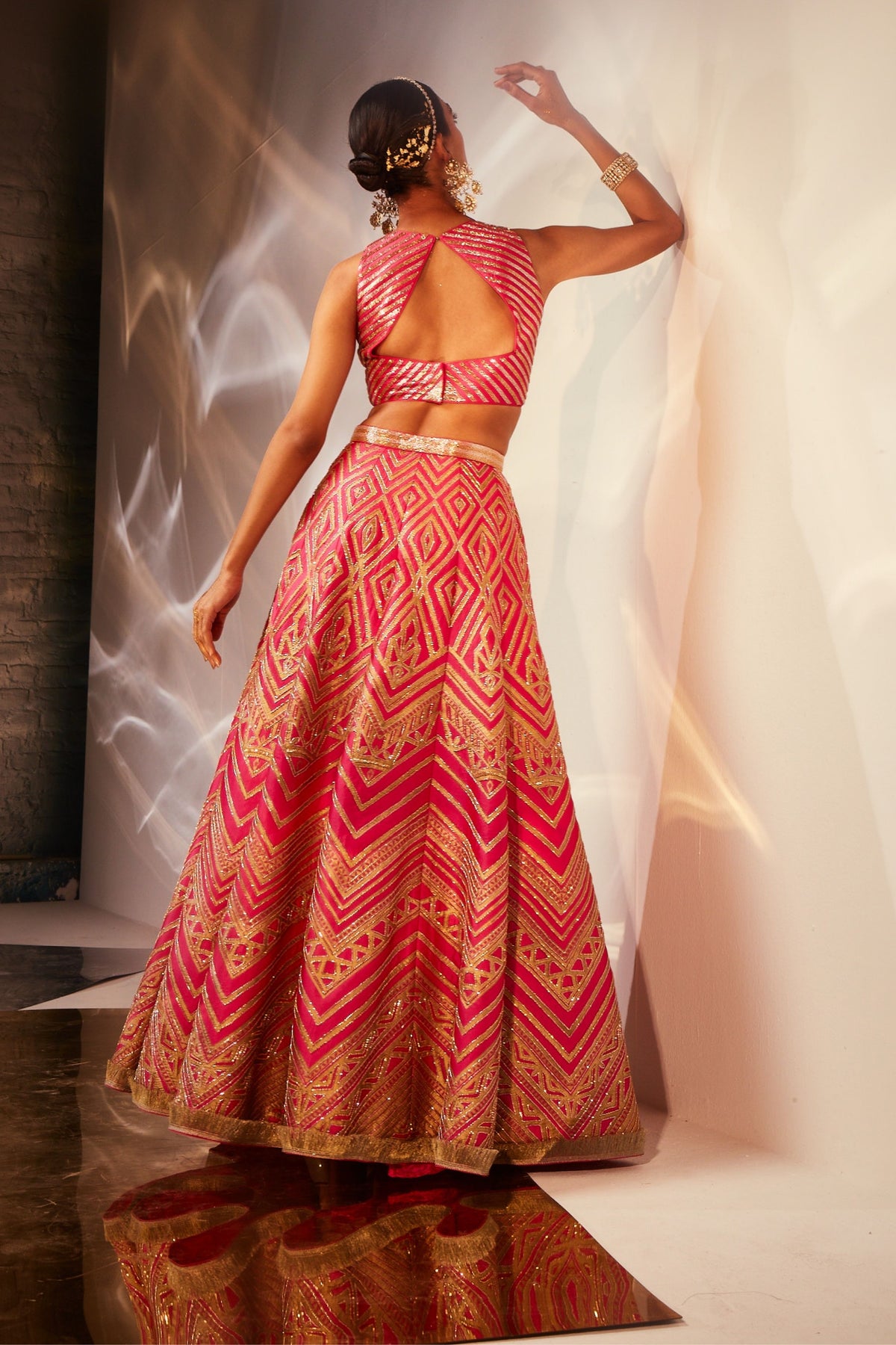 Pink Geometric Pattern Lehenga Set