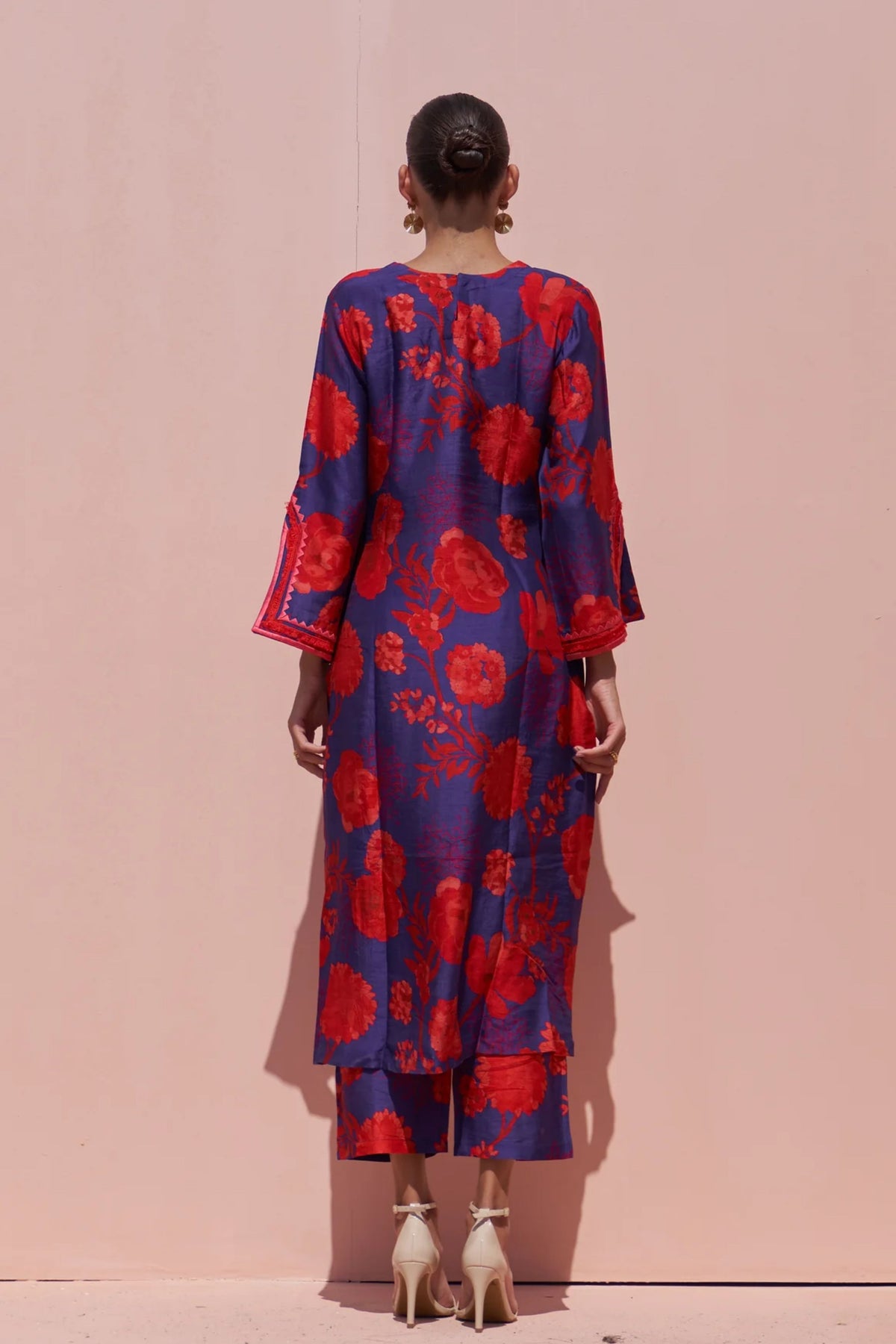 Blue &amp; Red Moroccan Jaal Kurta Set