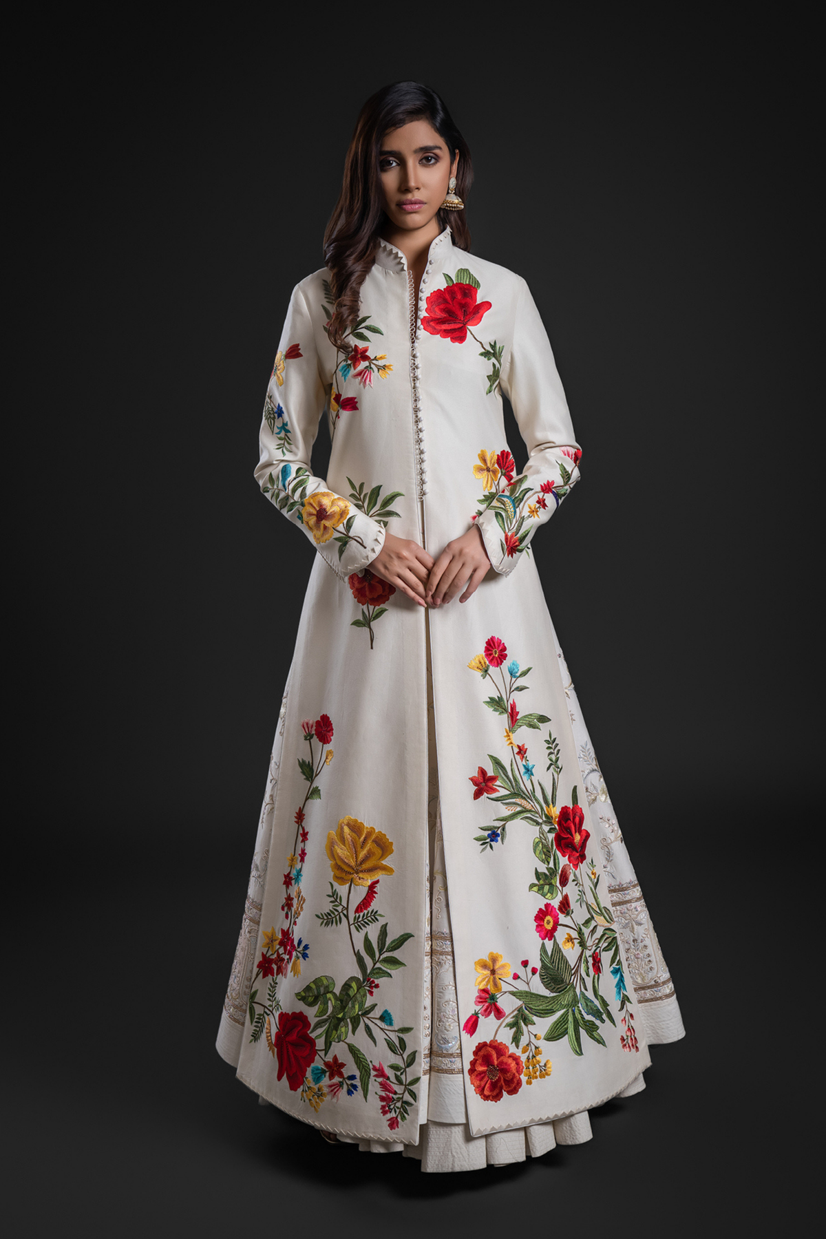 Elegant Ivory Long Jacket In Chanderi