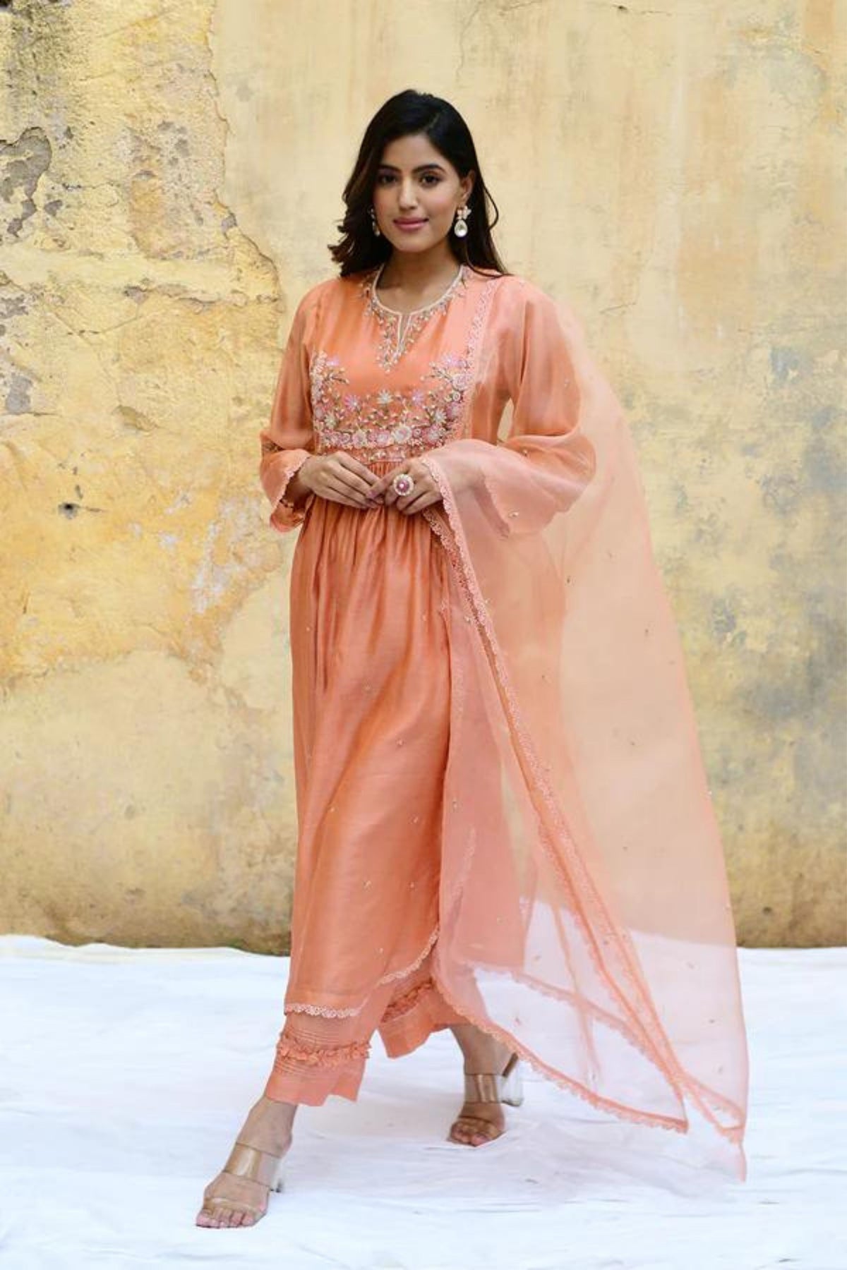 Peach Mystic Knot Kurta Set