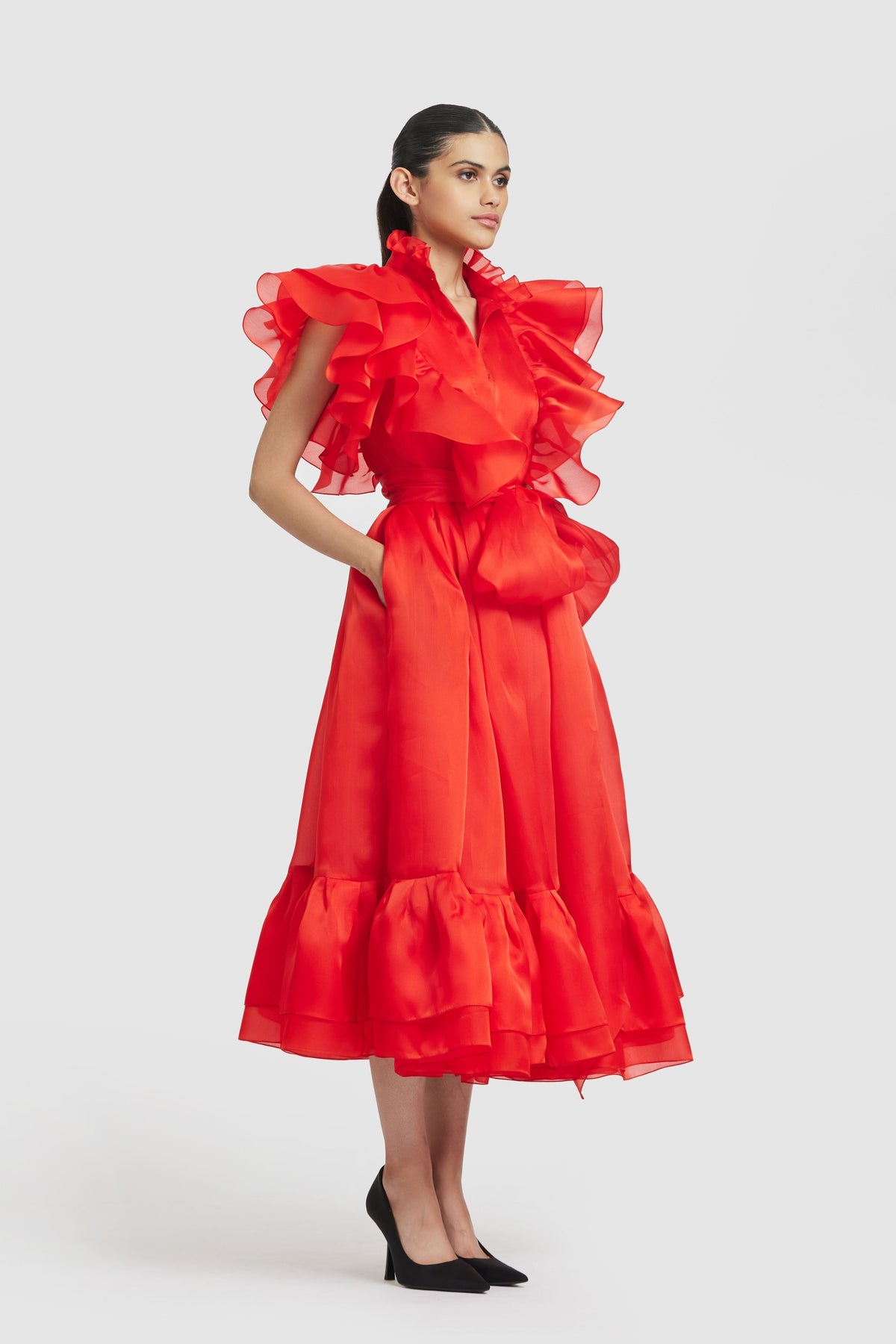 Red Ruffled Shirt Dress