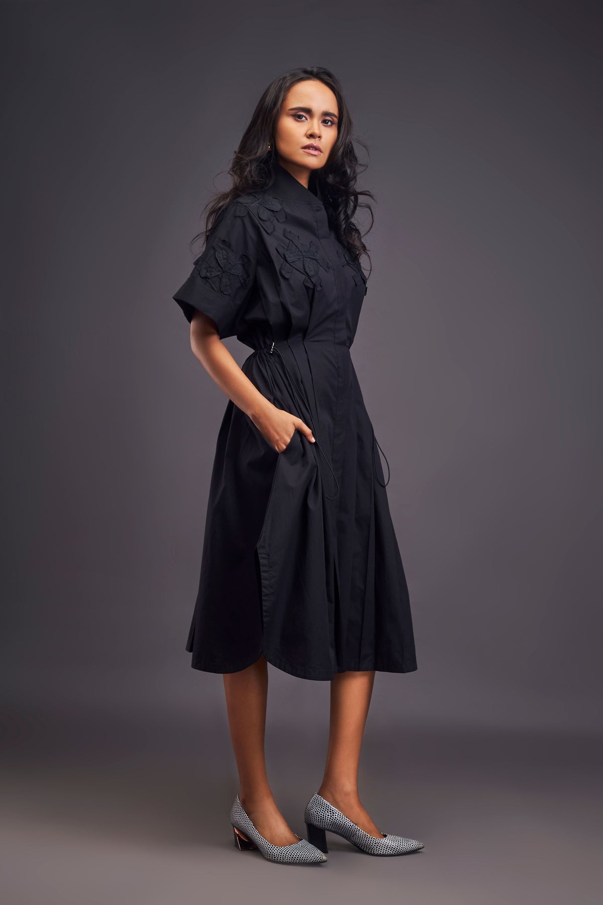 Black Pleated Shirt Dress