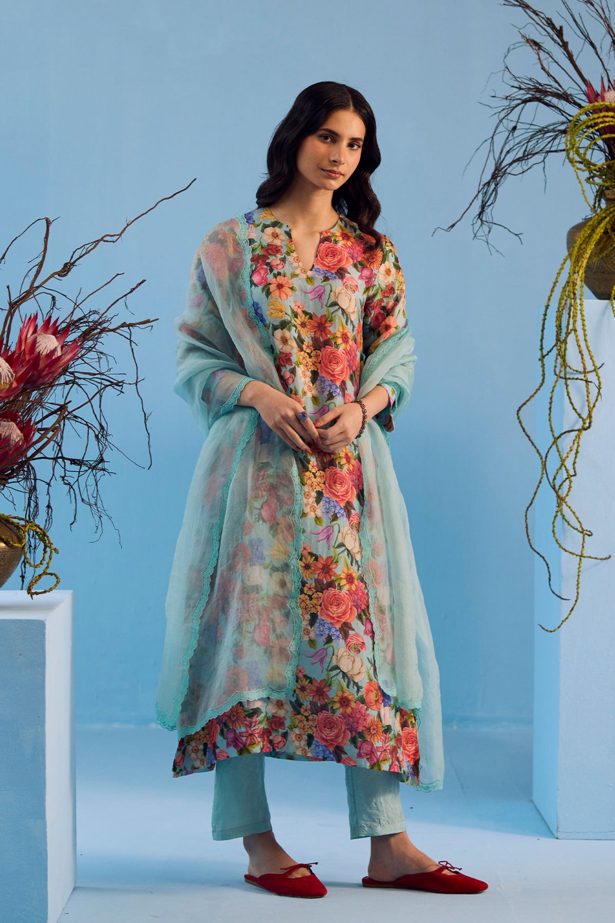 Euphoric Blossom Ice Blue Kurta Set