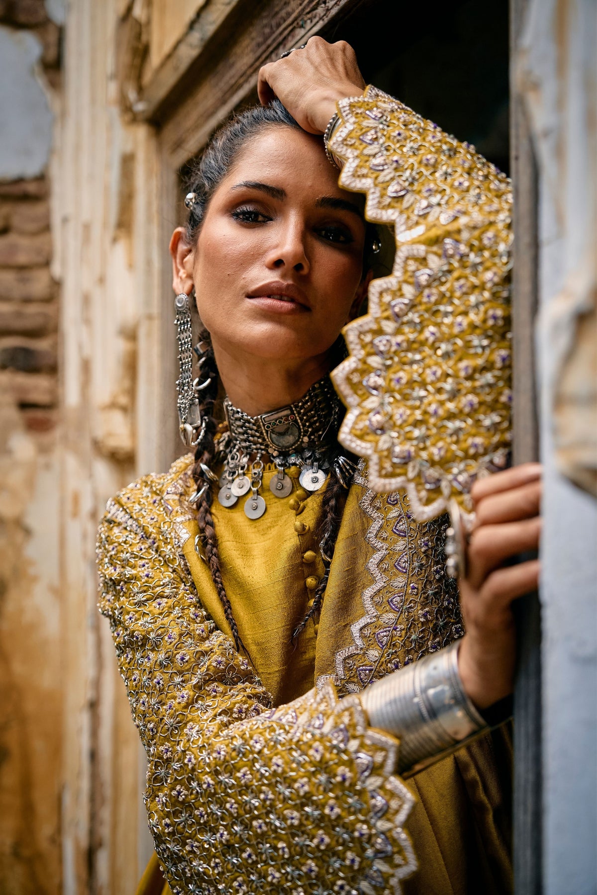 Embroidered Mustard Anarkali