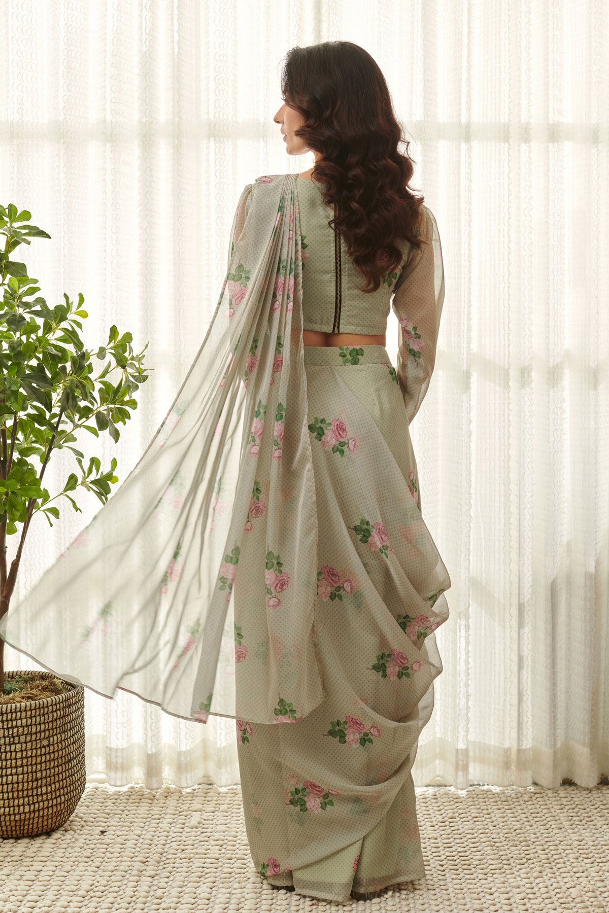 Moss Green  Pre-drape Saree Set