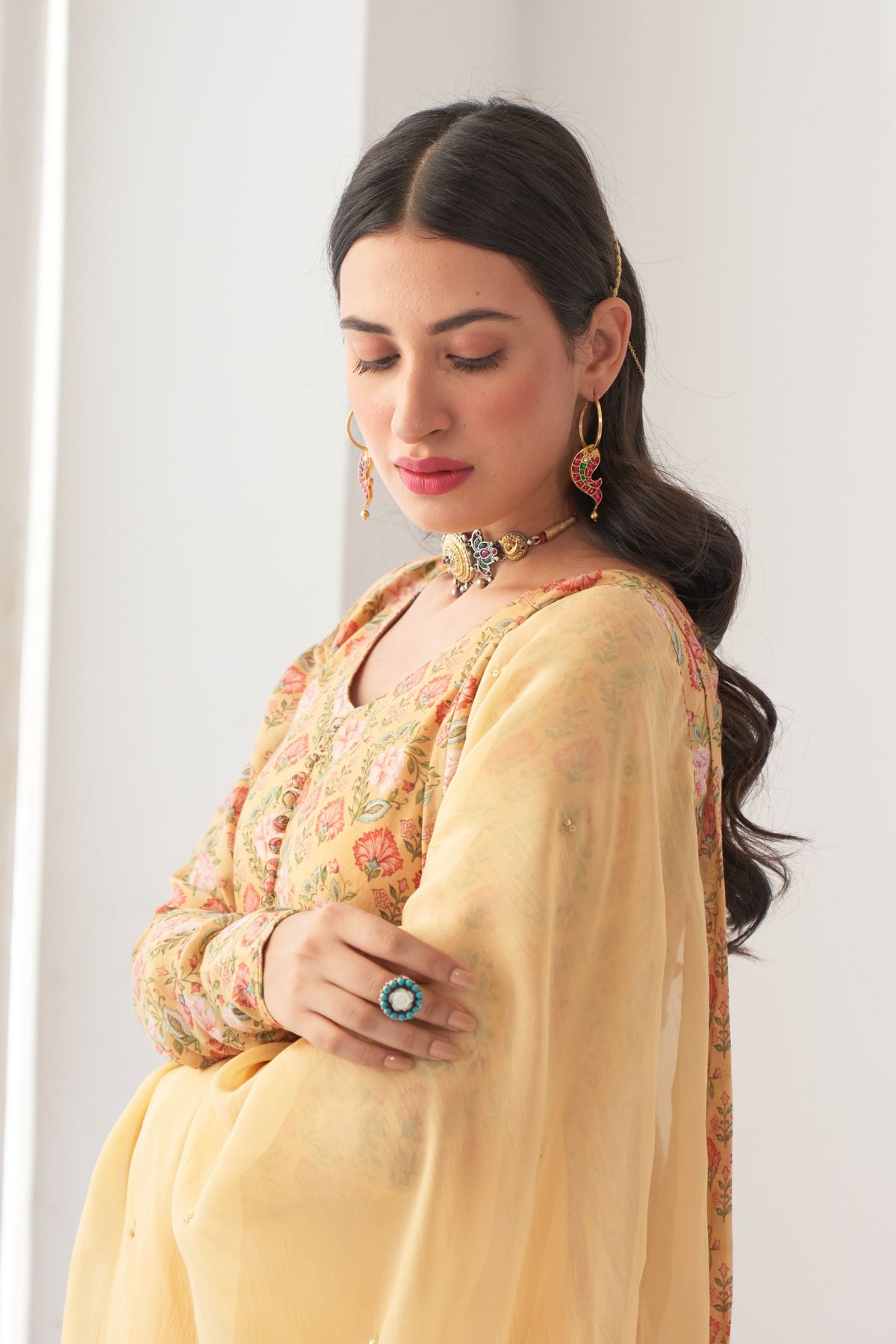 Yellow Peony Anarkali Set