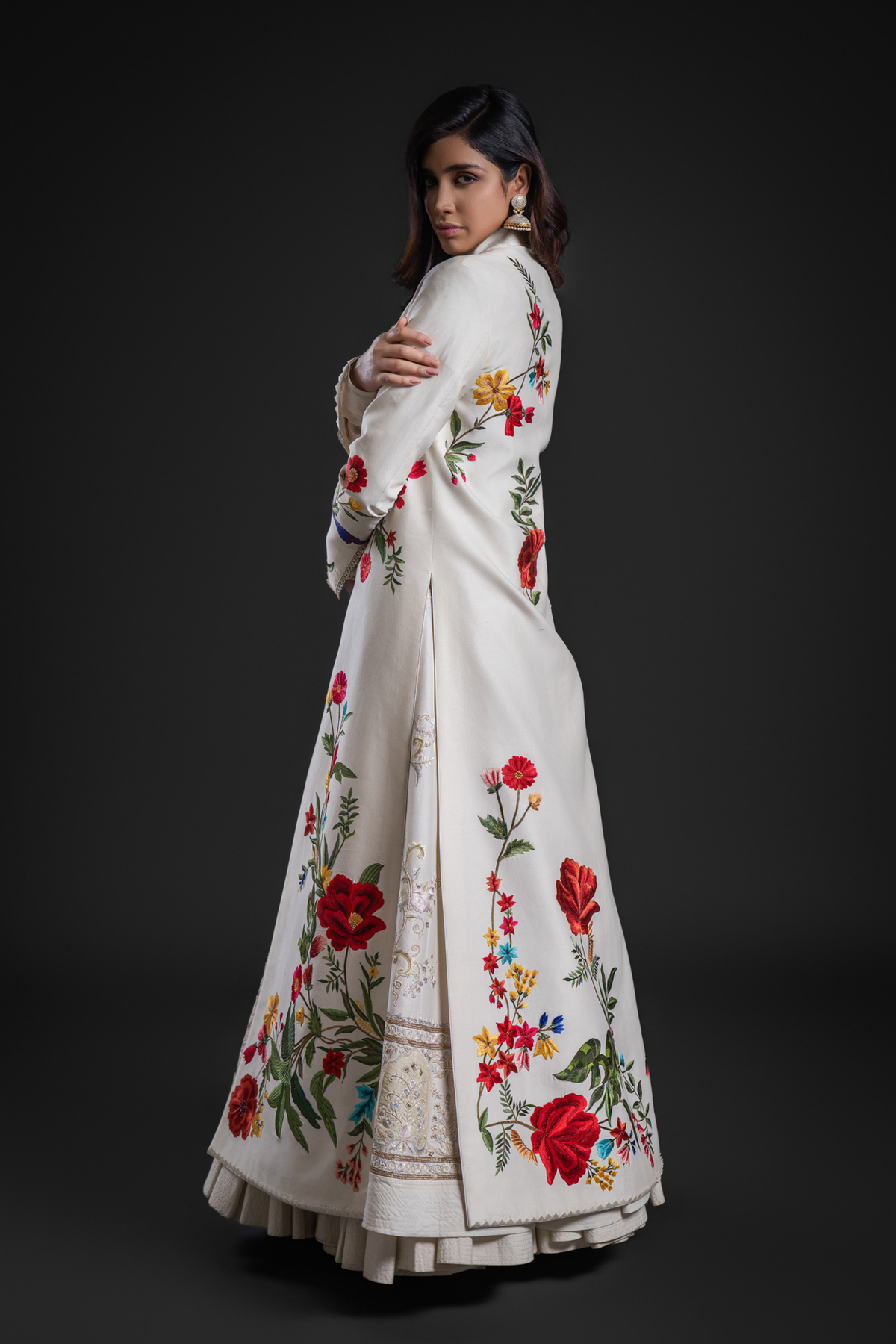 Elegant Ivory Long Jacket In Chanderi