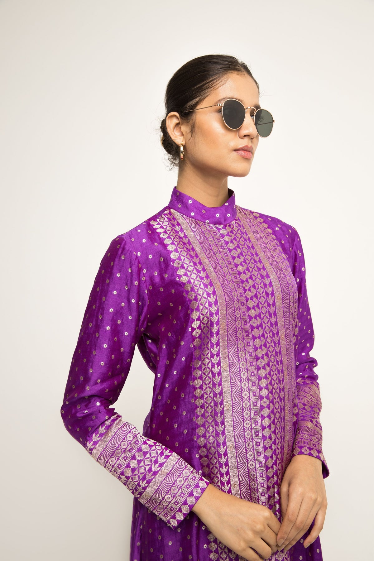 Rani Long Dotted Purple Kurta Set