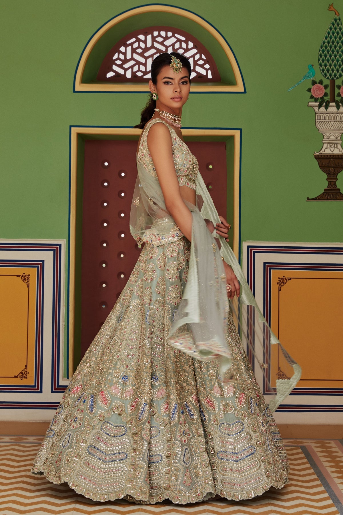 Sage embroidered lehenga with dupatta