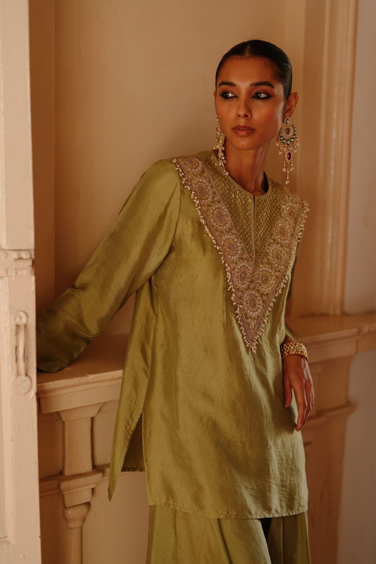 Halfmoon Olive Green Tunic Set