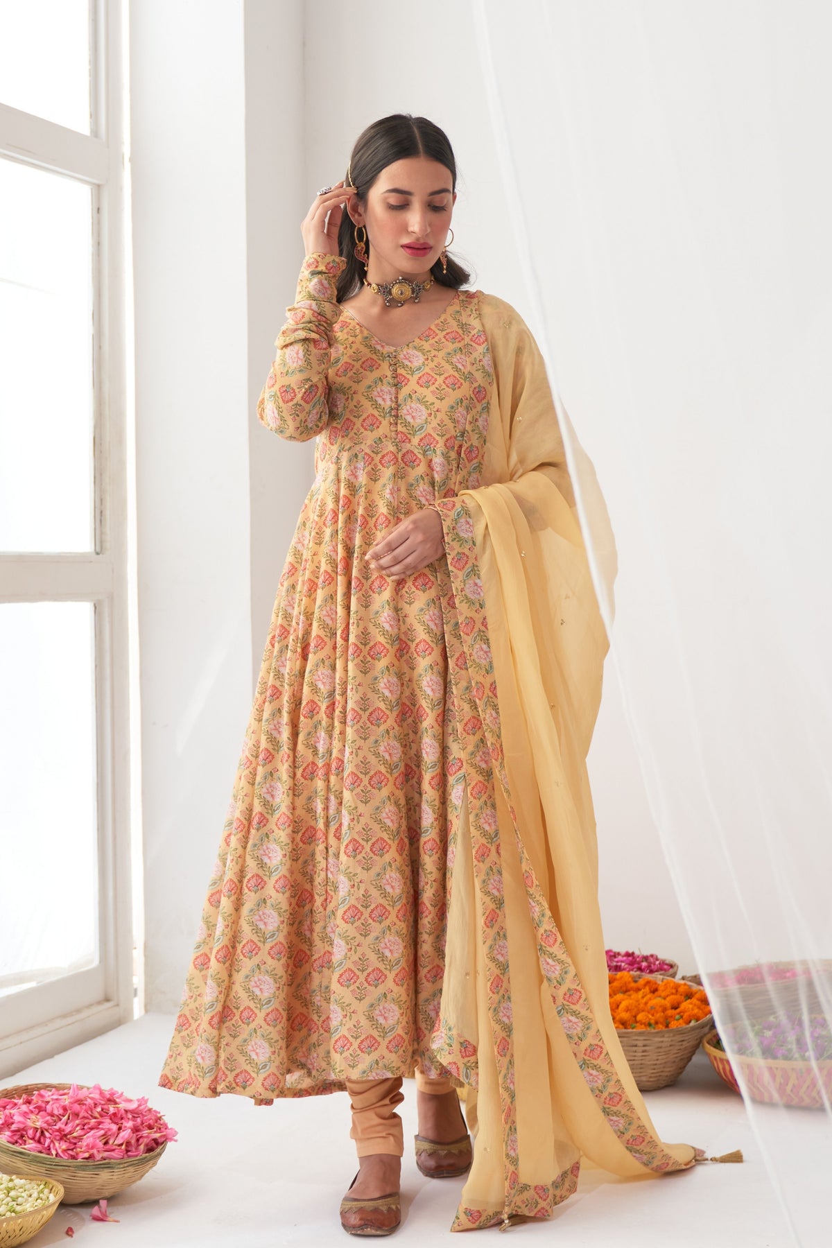 Yellow Peony Anarkali Set