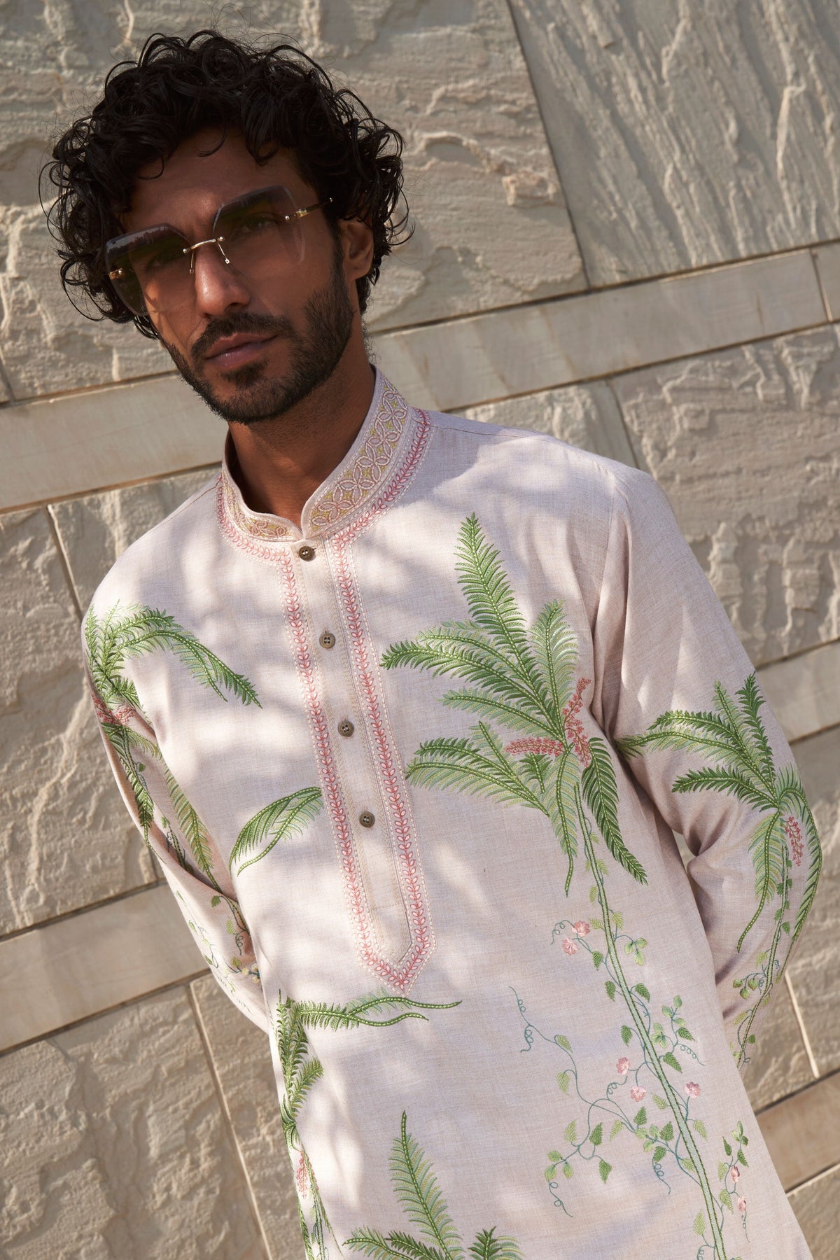 Ivory Bottle Palm Tree Kurta