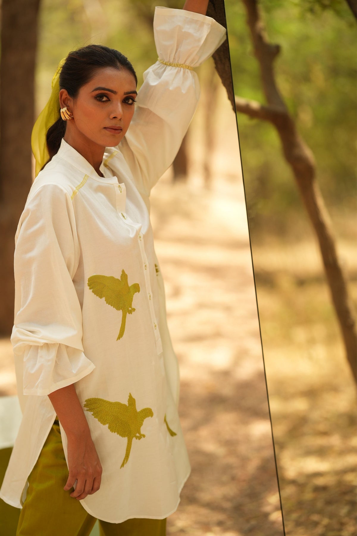 White Embroidered Kurta With Lime Pants