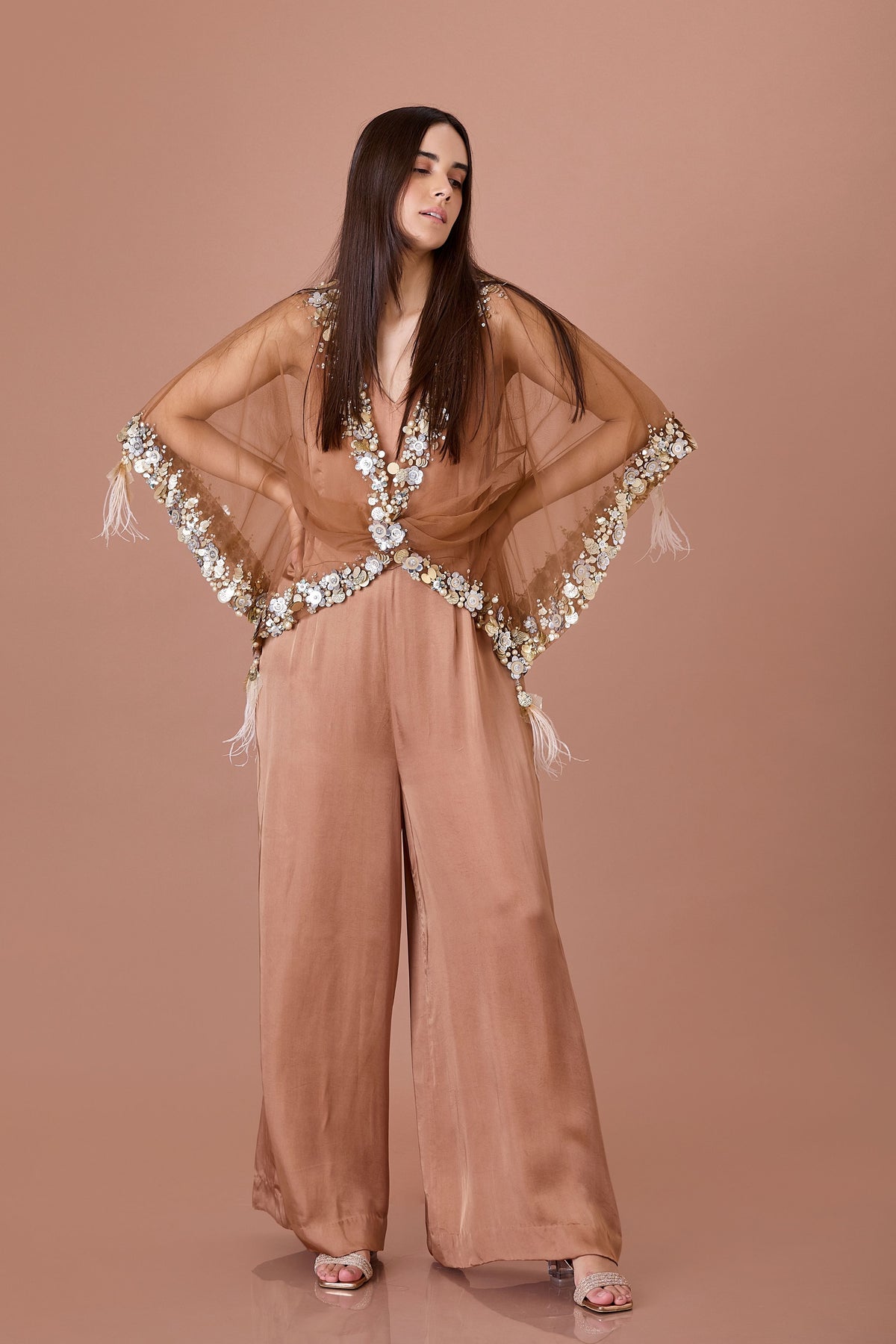 Chocolate Sequins Net Kaftan