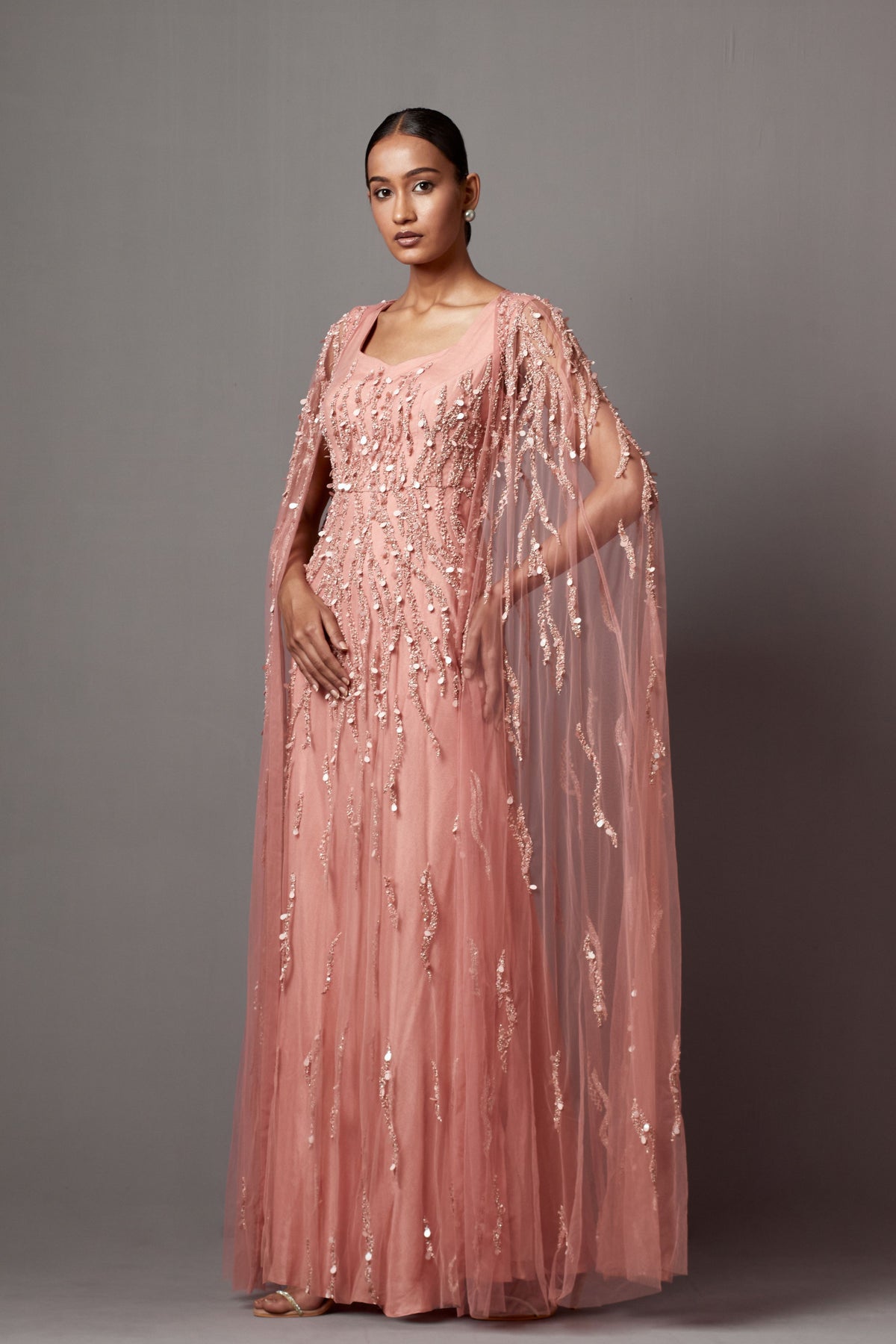 Dust Rose Cape Gown