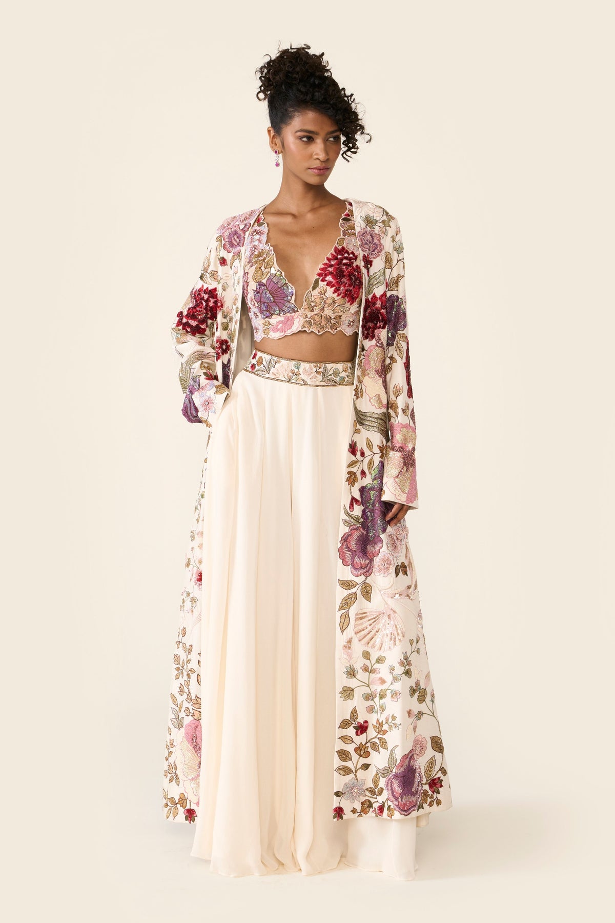 Ivory Embroidered Long Jacket Set