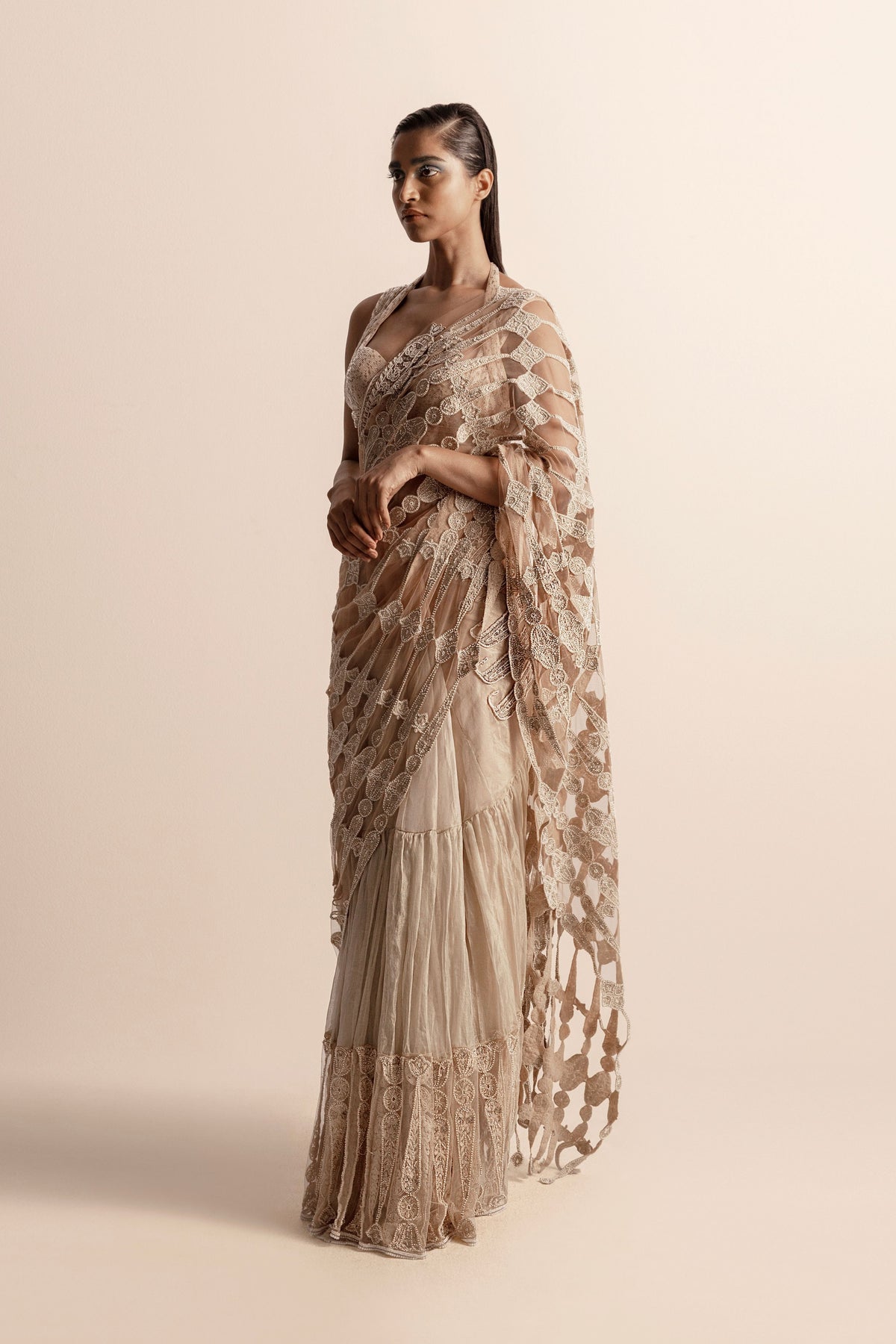 Tissue Chanderi Saree With Creative Cutwork