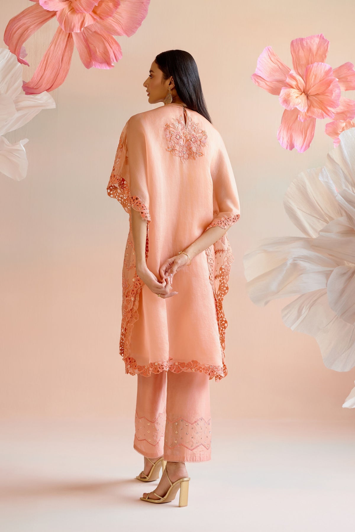 Apricot Multitonal Cutwork Kaftan