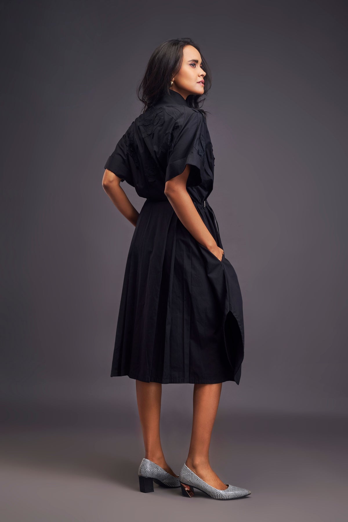 Black Pleated Shirt Dress