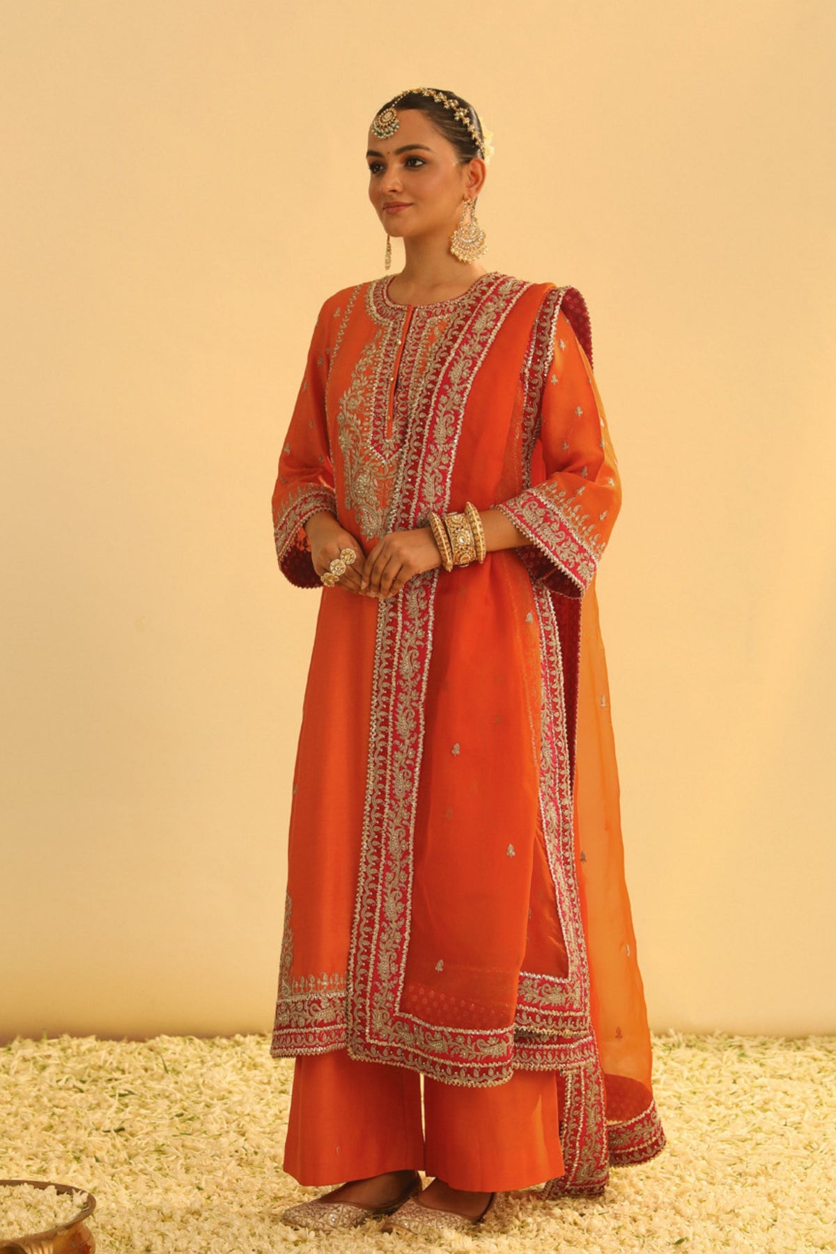 Mayra Orange Long Kurta With Palazzo Set