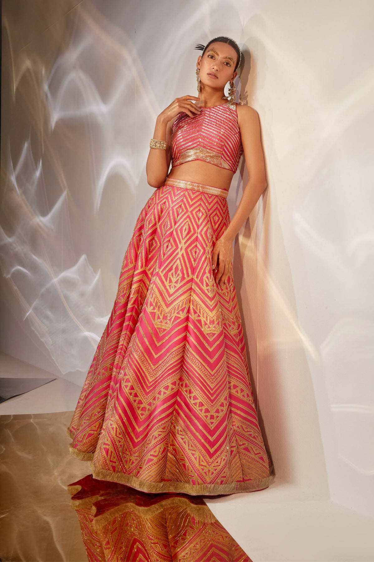 Pink Geometric Pattern Lehenga Set