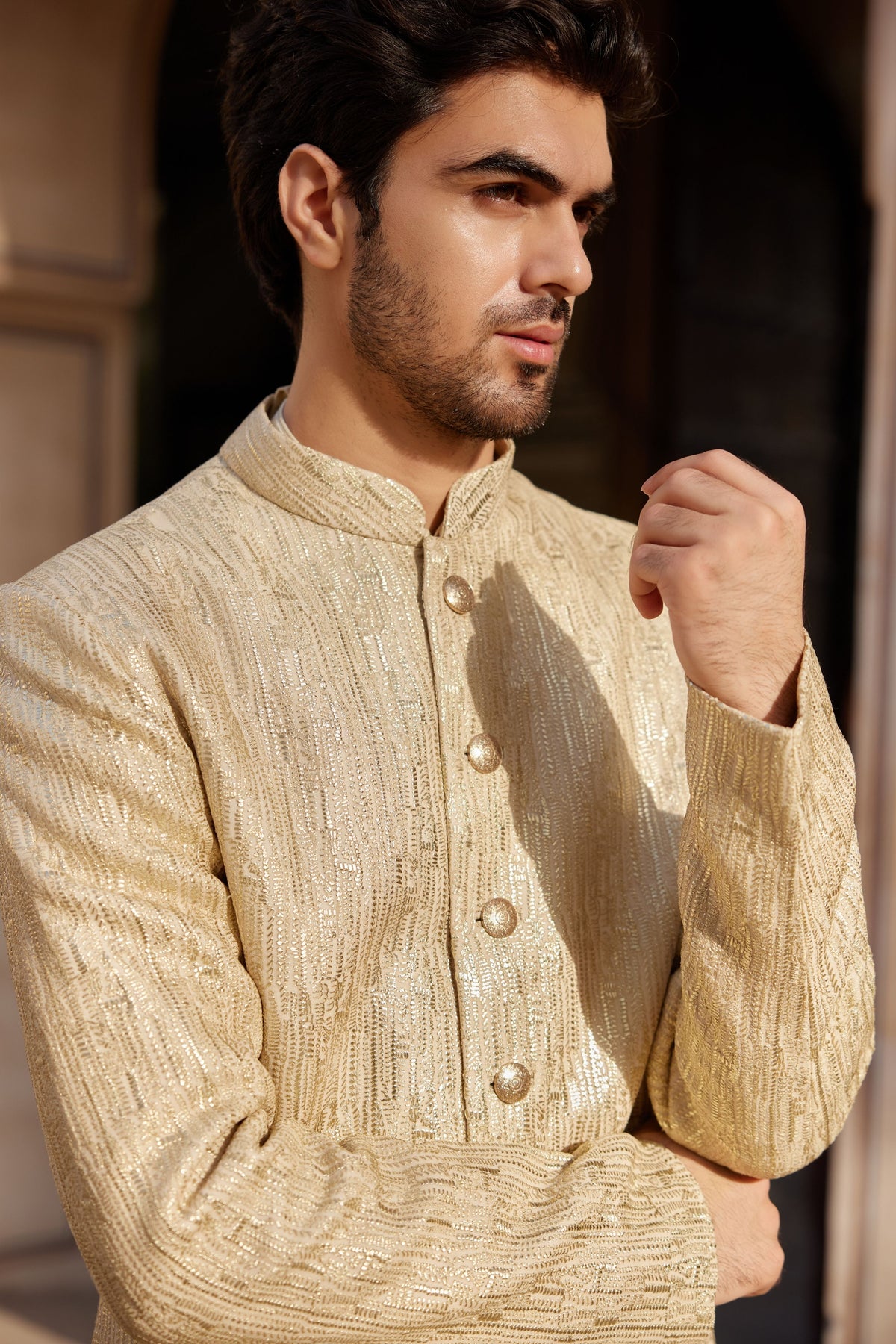 Beige Champagne Sherwani Set