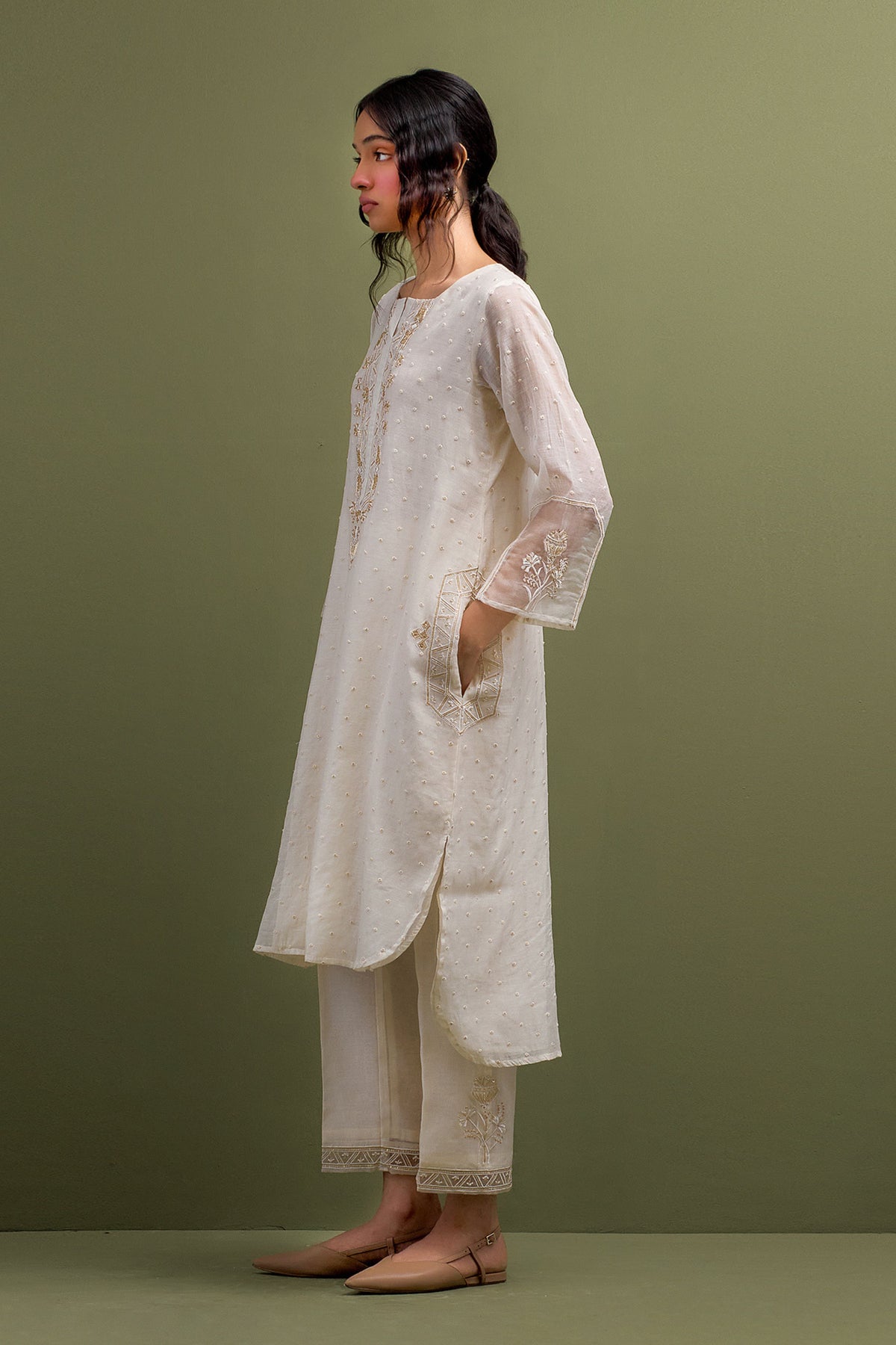 Ivory High Low Kurta Set