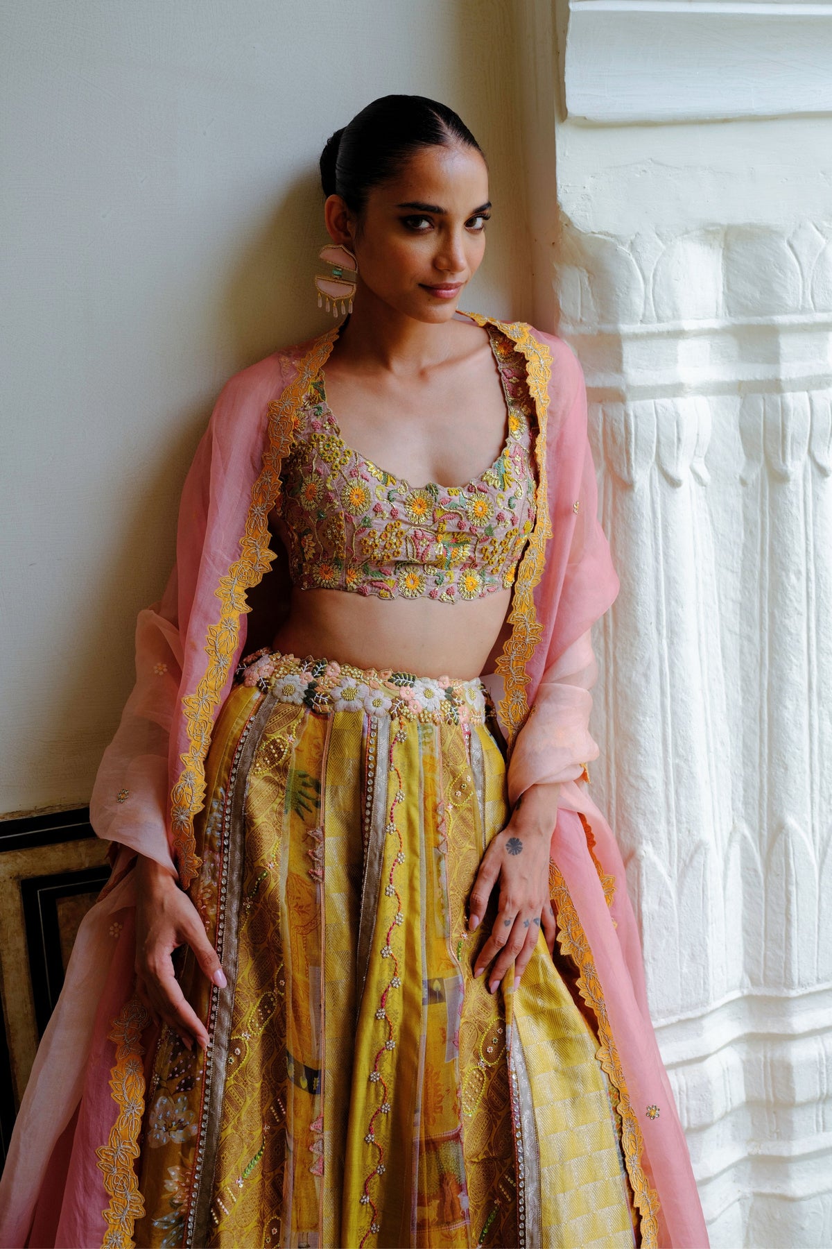 Yellow Embroidery Silk Lehenga Set