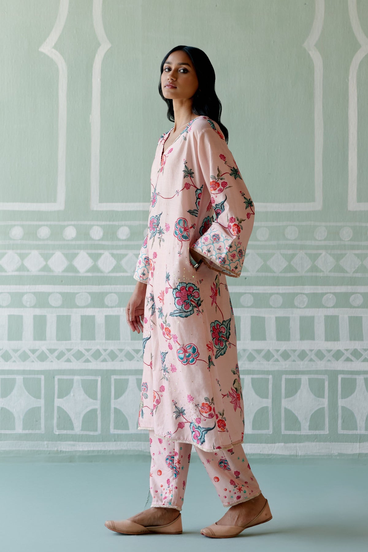 Dusty Pink Floral Kurta Set