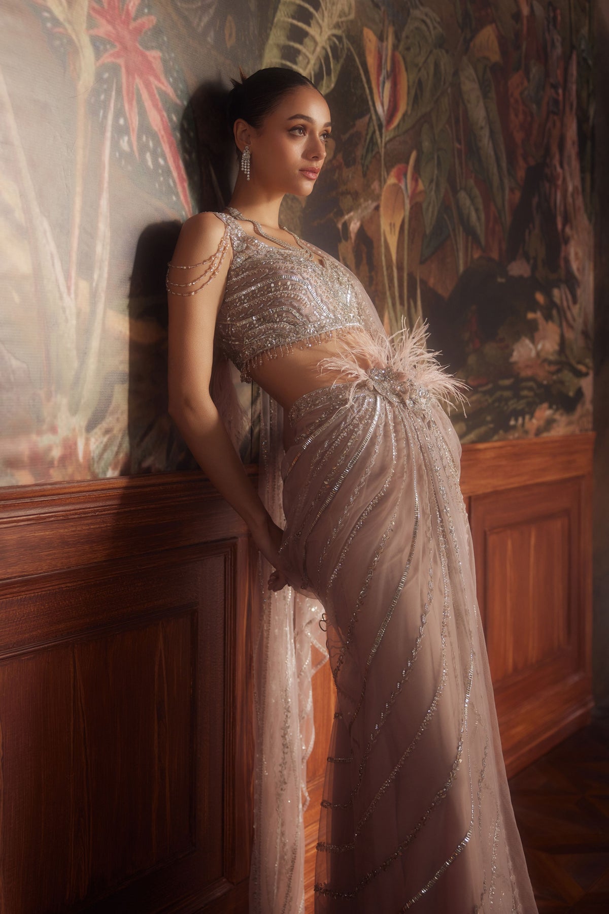 Orion Peach Draped Saree