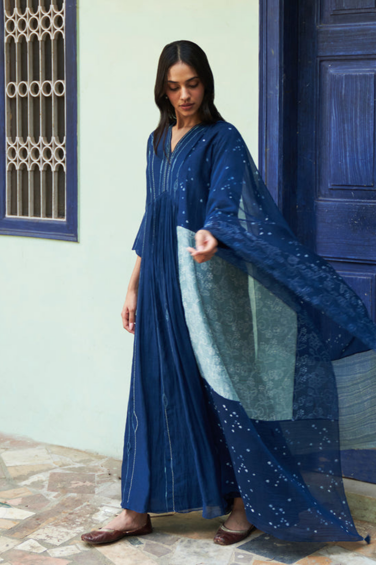 Indigo Anarkali Set