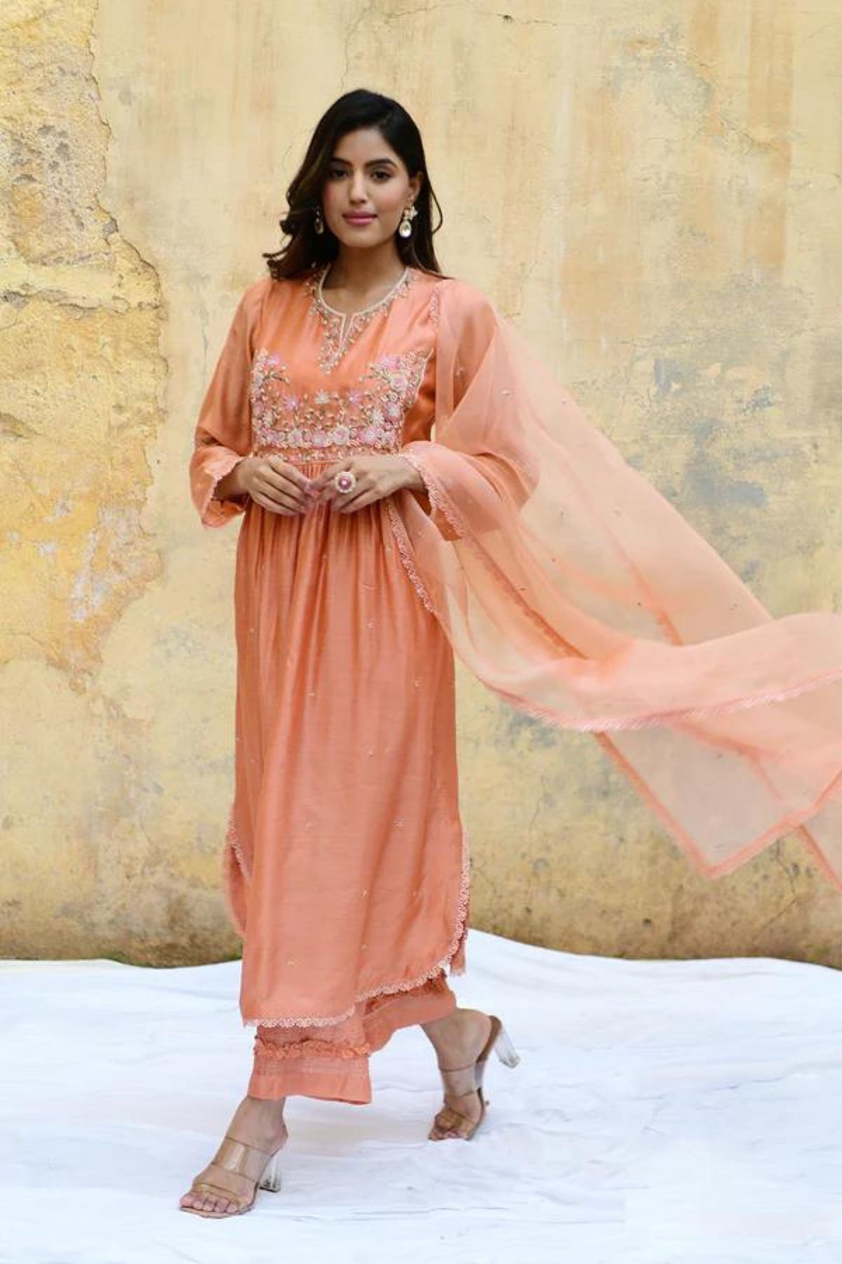 Peach Mystic Knot Kurta Set