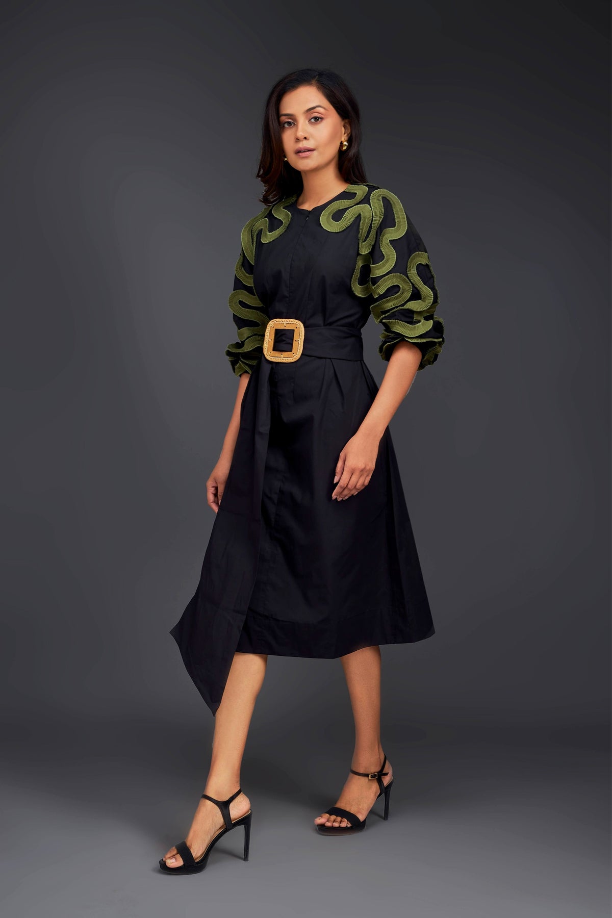 Black &amp; Green Frill Dress