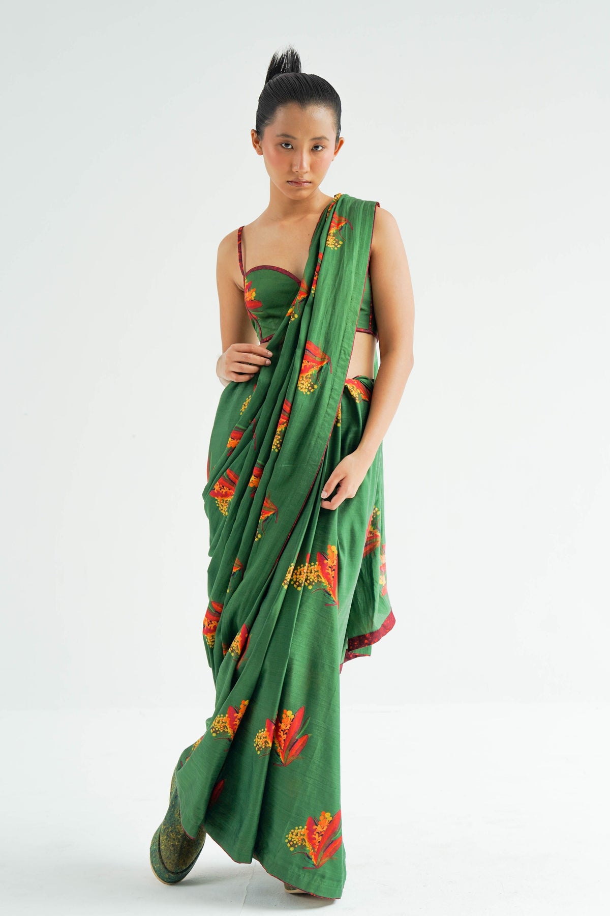 Green Firefly Drape Saree Set