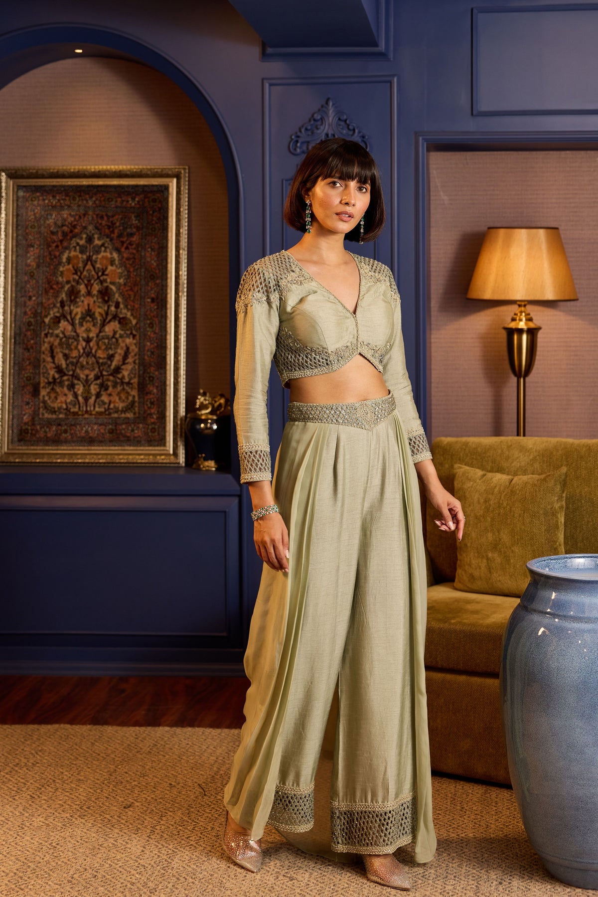 Sage Green Silk Lattice Ensemble