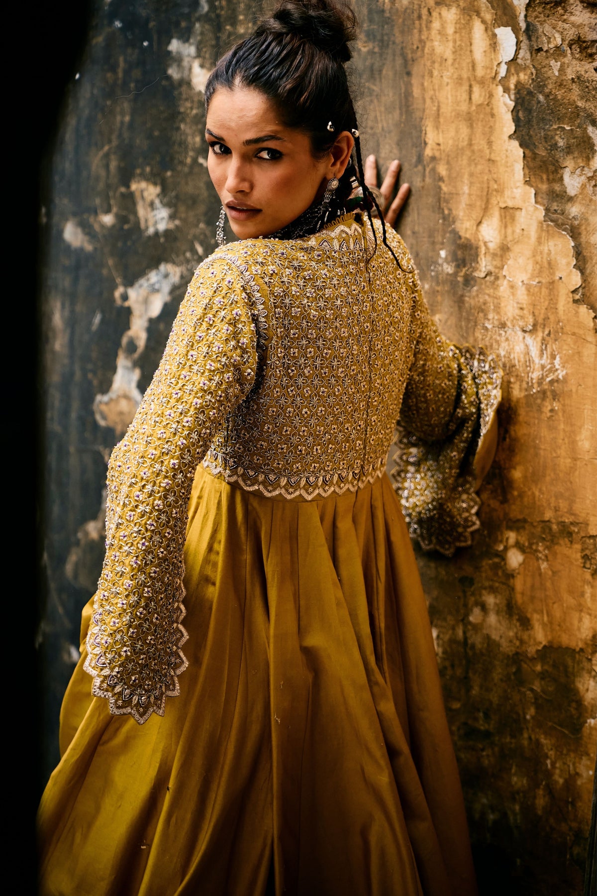 Embroidered Mustard Anarkali