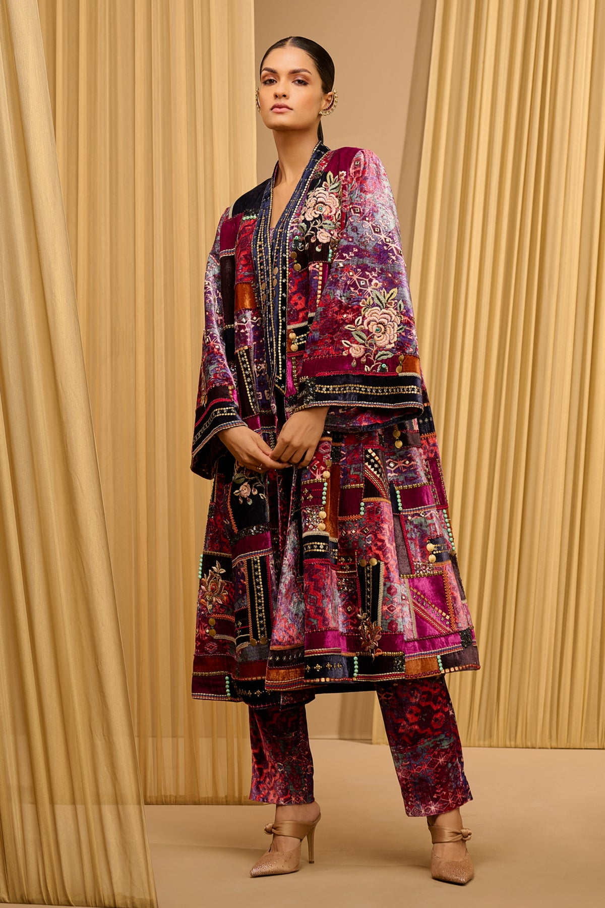 Velvet Printed Long Jacket Set