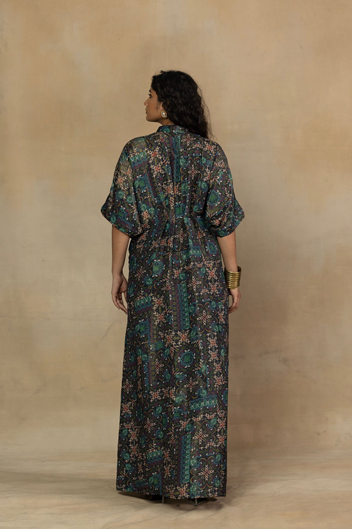 Printed Kaftan Dress with Mirror Work