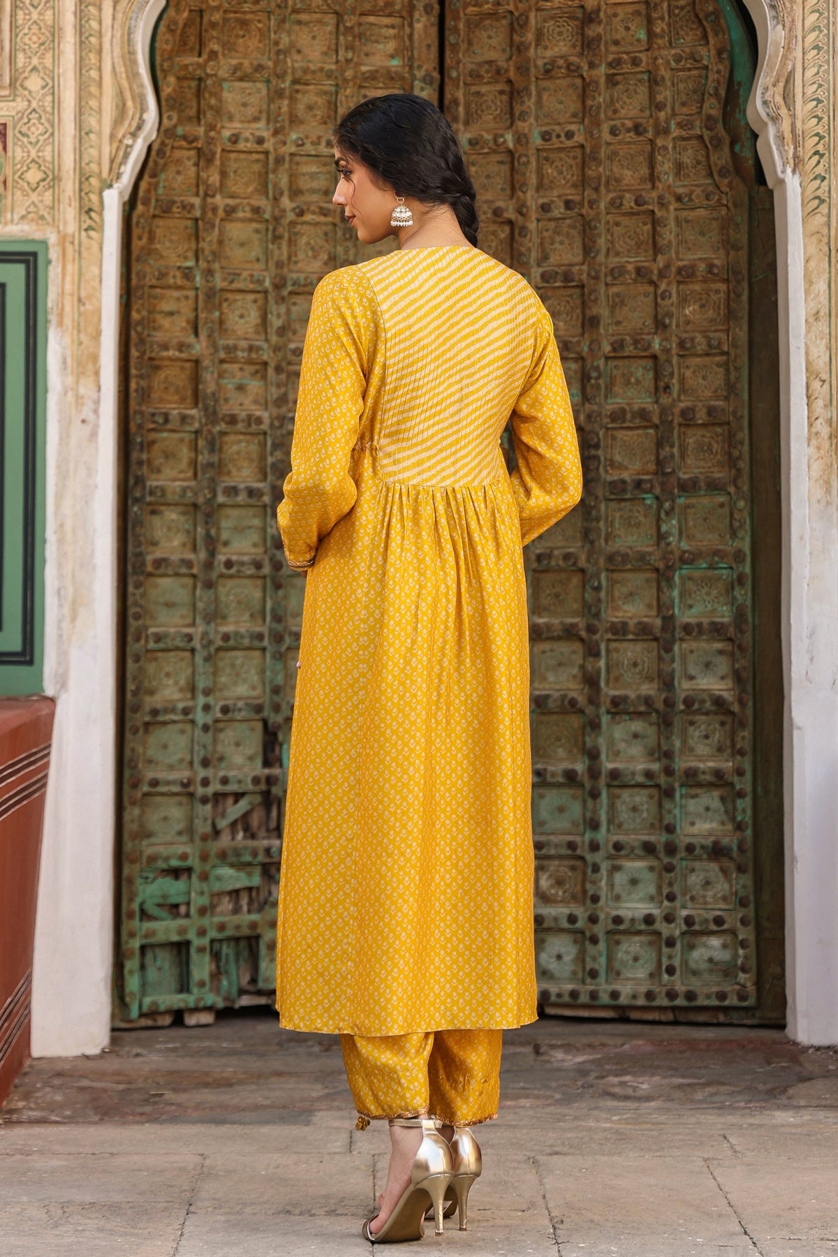 Printed Frockstyle Mustard Kurta Set