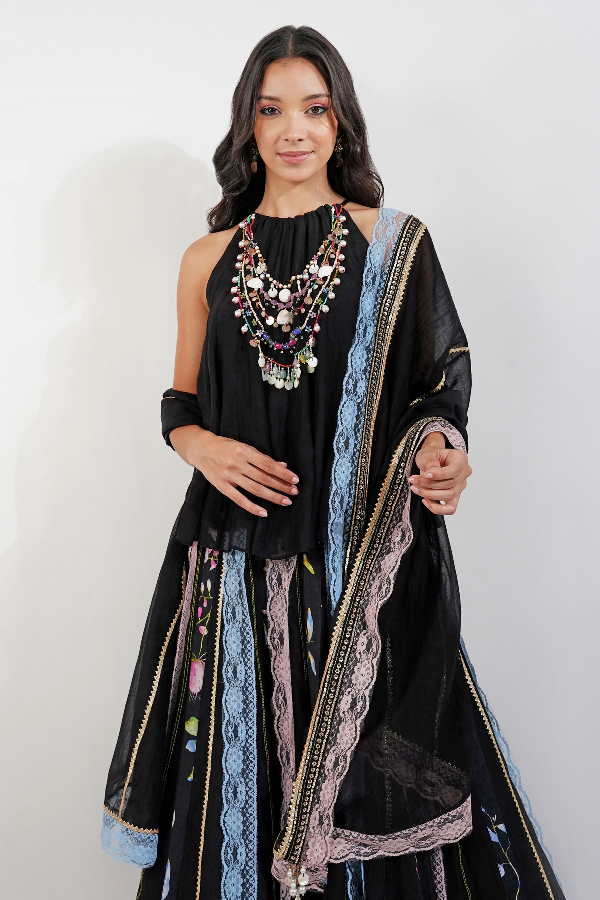 Summer Floral Lehenga Set Black