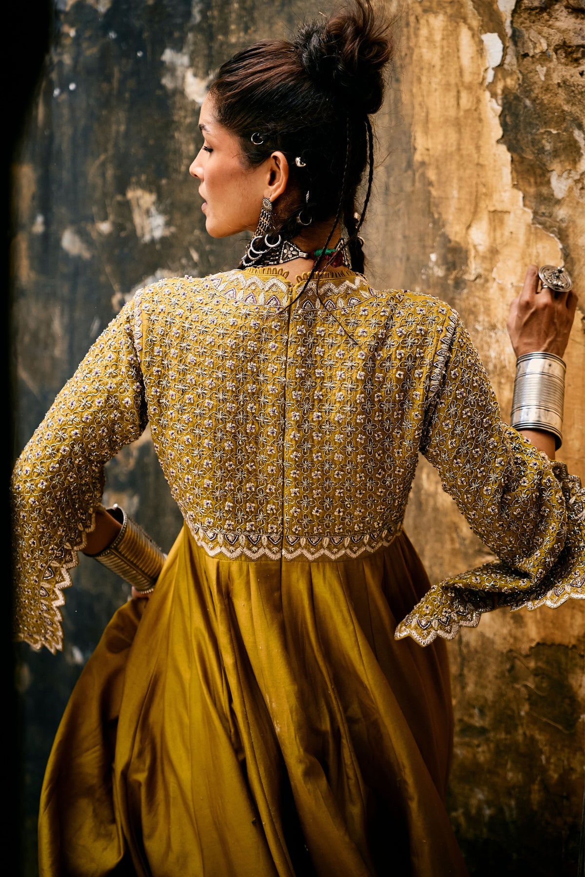 Embroidered Mustard Anarkali