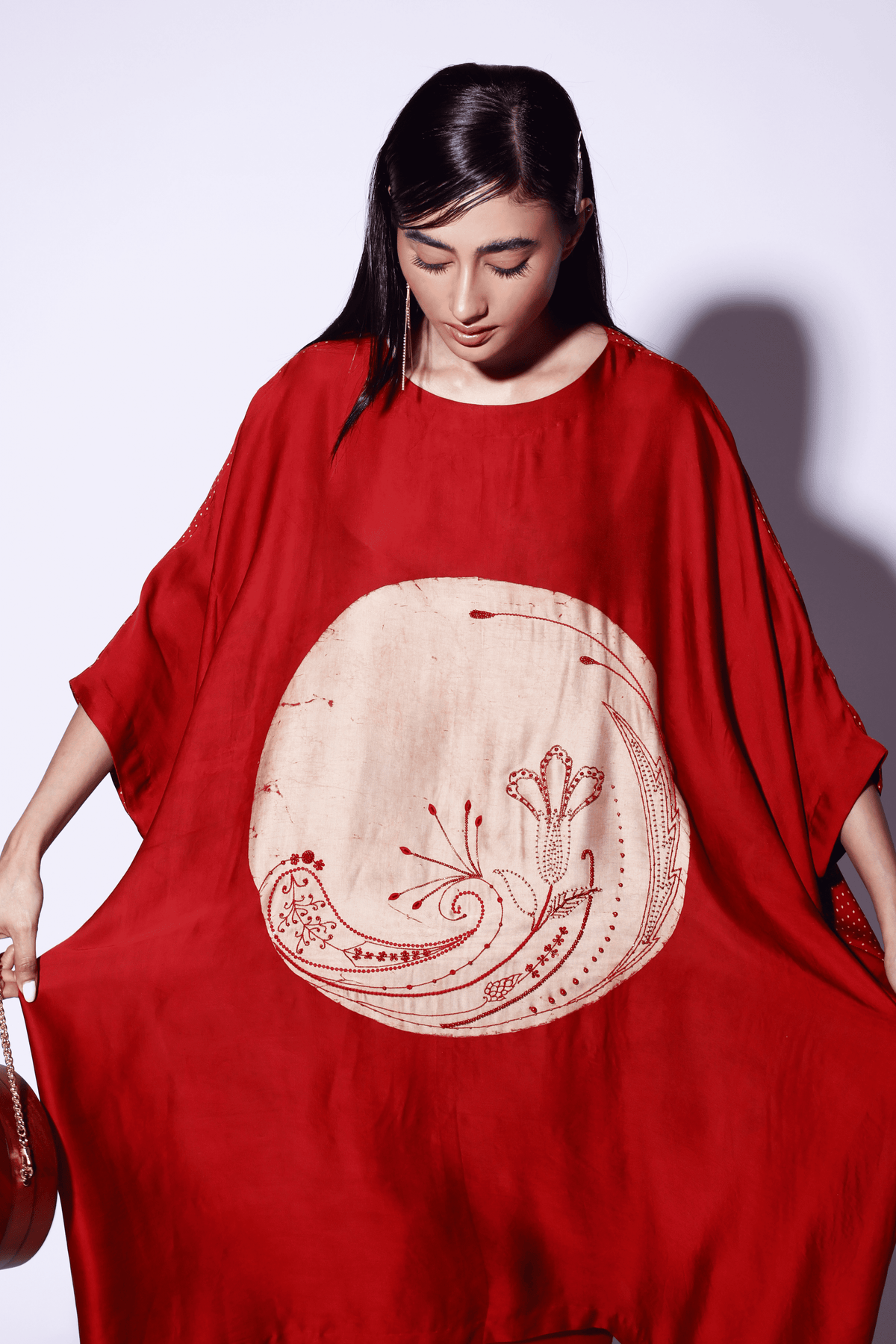 Red Circle Embroidered Kaftan