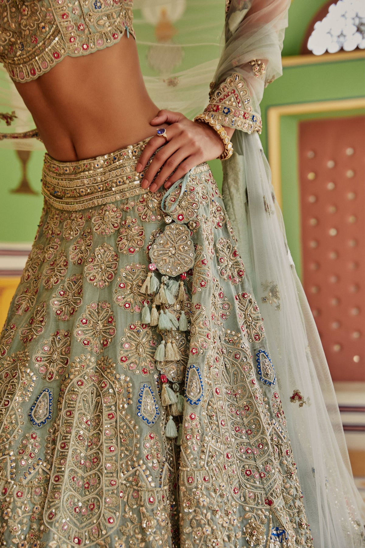 Sage embroidered lehenga with dupatta