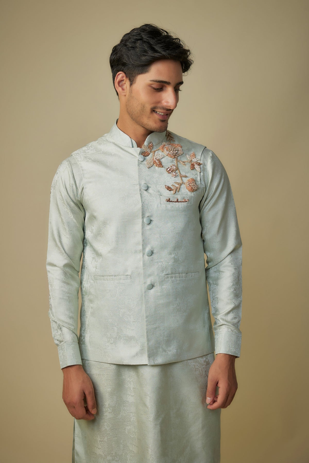 Sage Green Embroidered Bundi Set