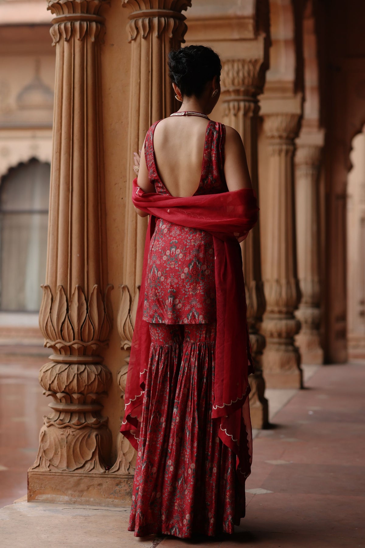 Red Printed Sharara Set