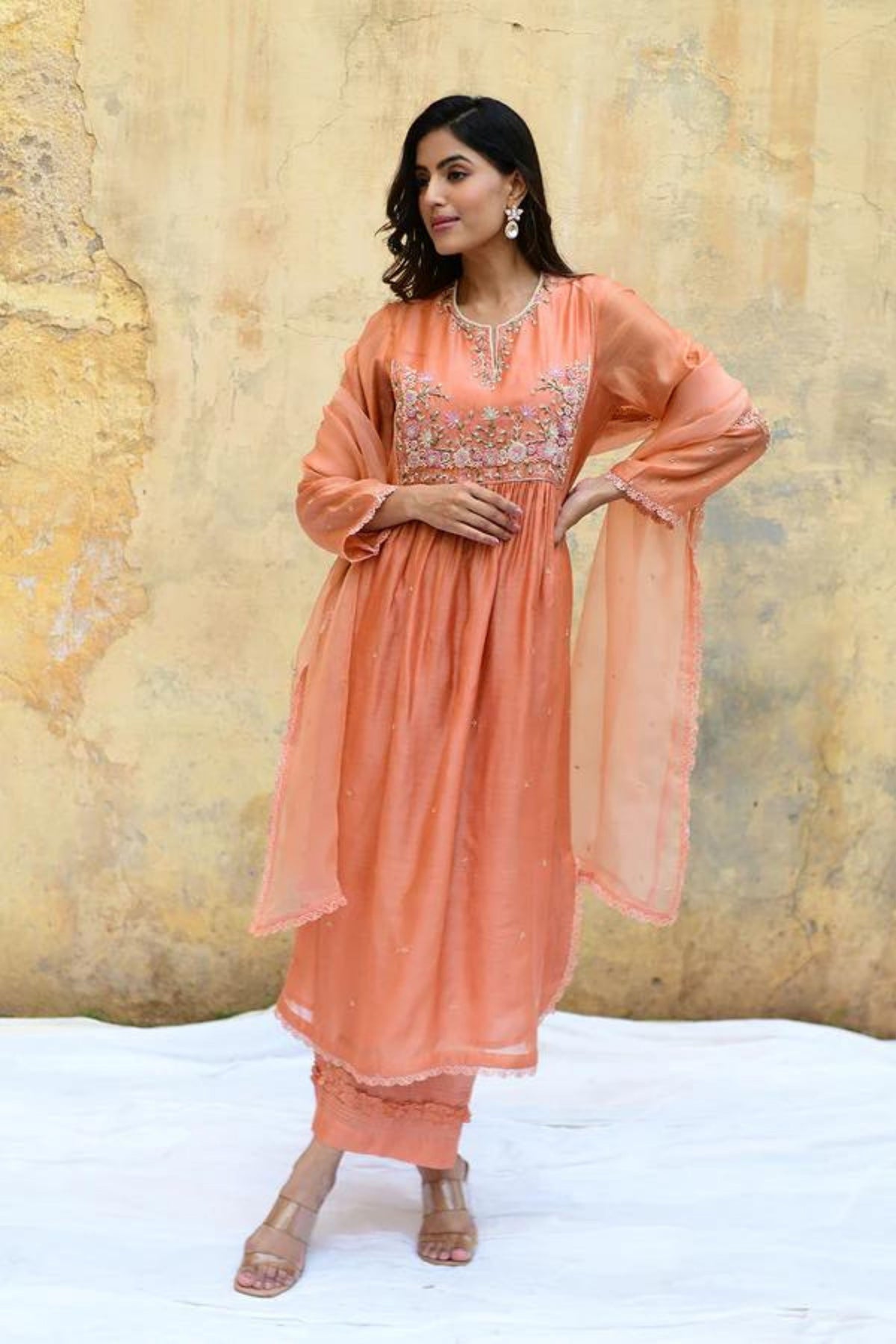 Peach Mystic Knot Kurta Set