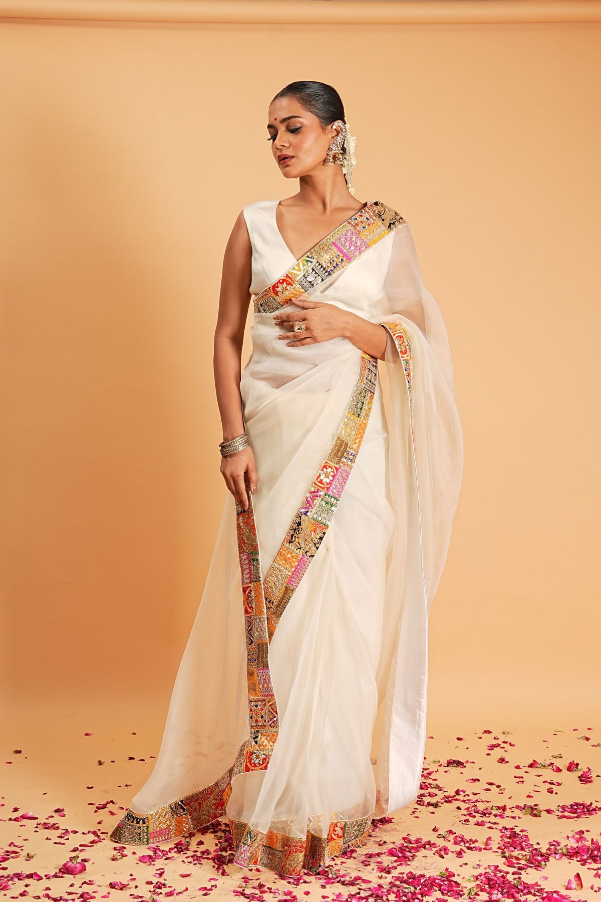 Ivory Organza Saree Set