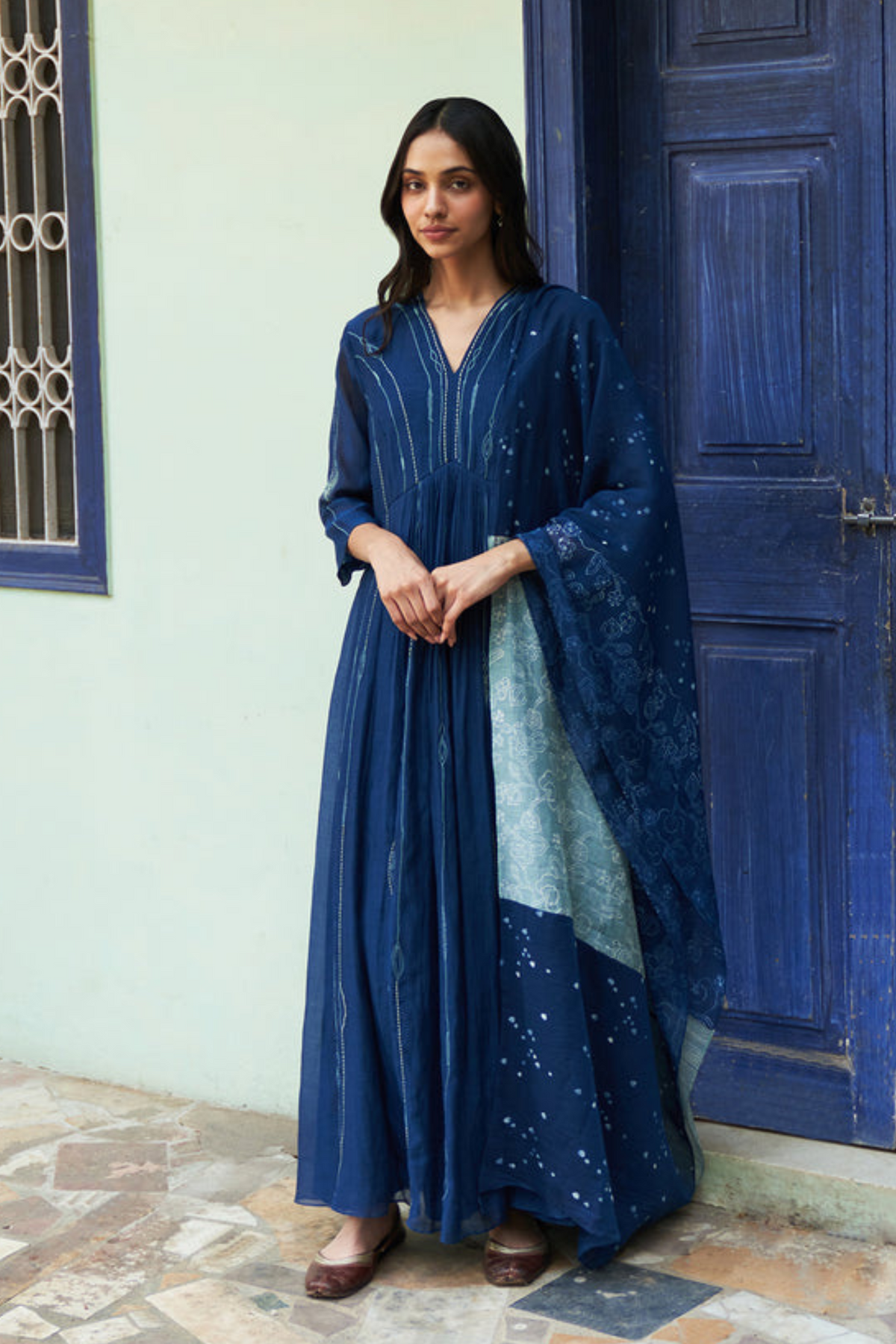 Indigo Anarkali Set