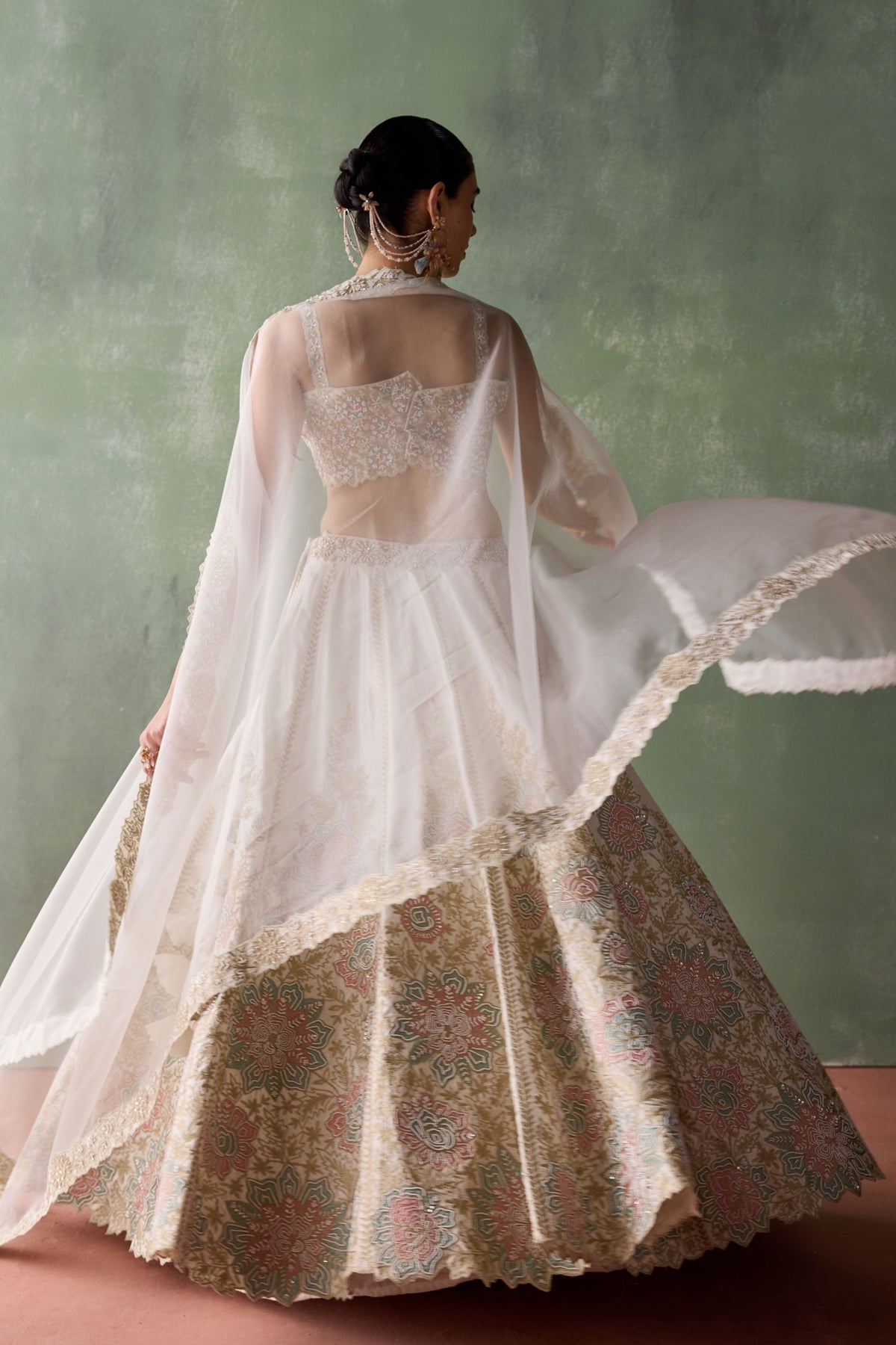 White Silk Pearl Lehenga Set