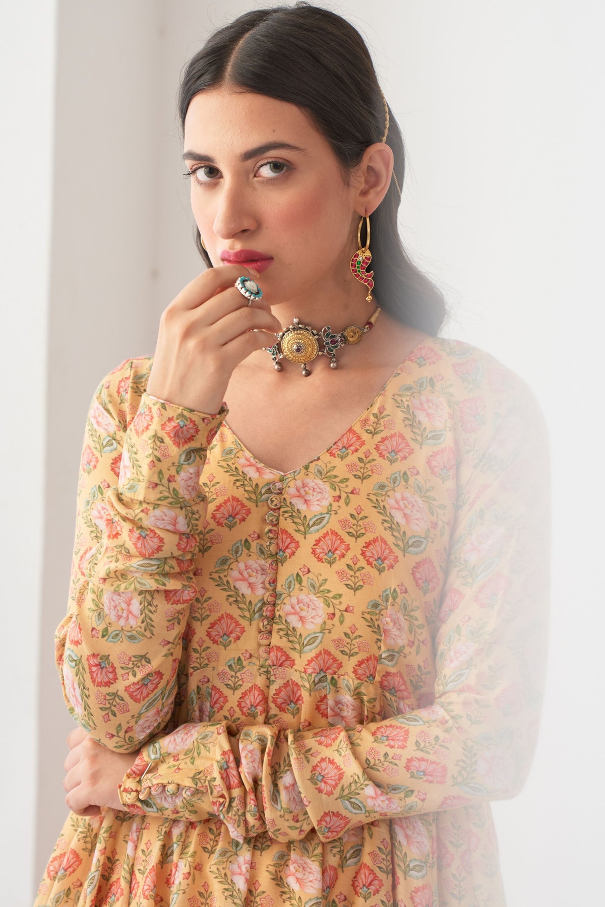 Yellow Peony Anarkali Chudidar